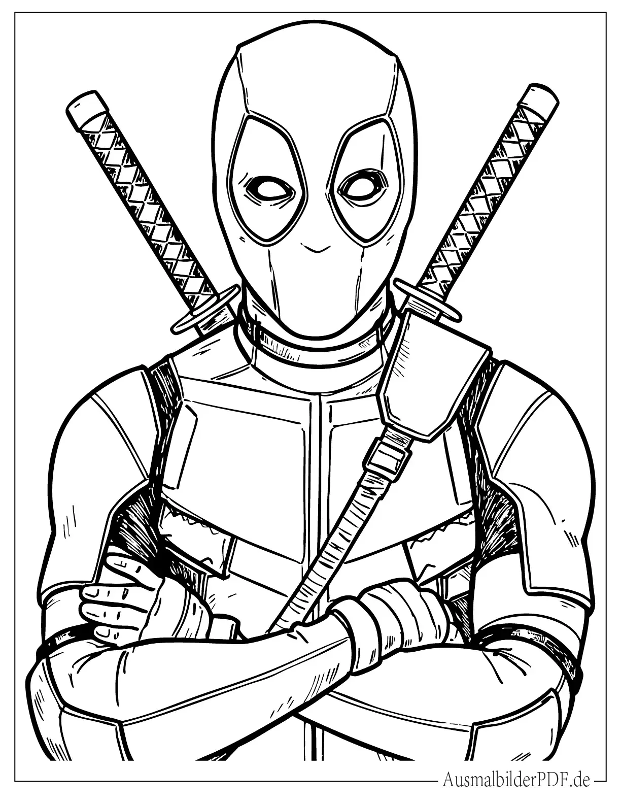 18 Deadpool Ausmalbilder (Gratis Malvorlagen zum drucken) Einfacher Deadpool Superheld Ausmalvorlage