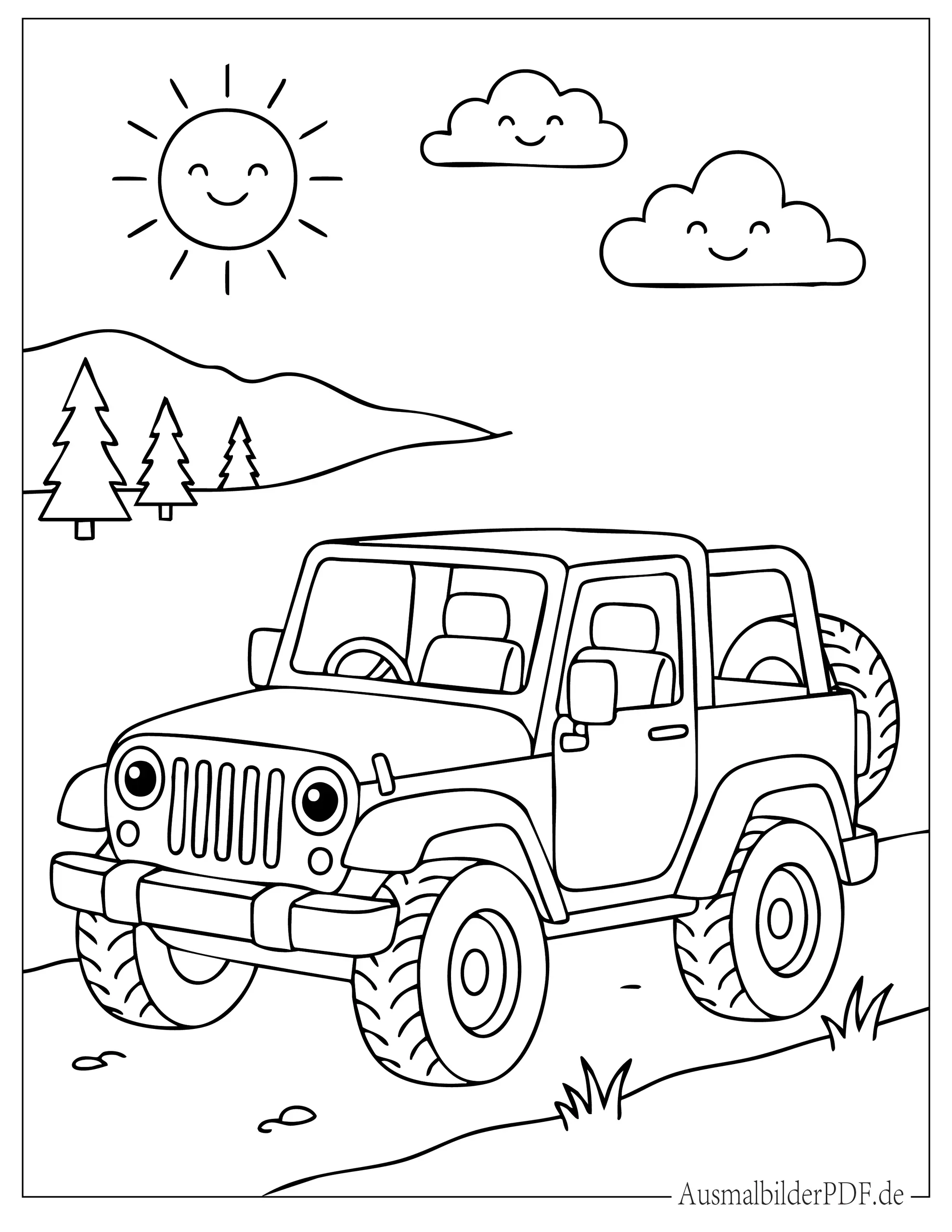 Einfacher Jeep Ausmalbild für Vorschulkinder