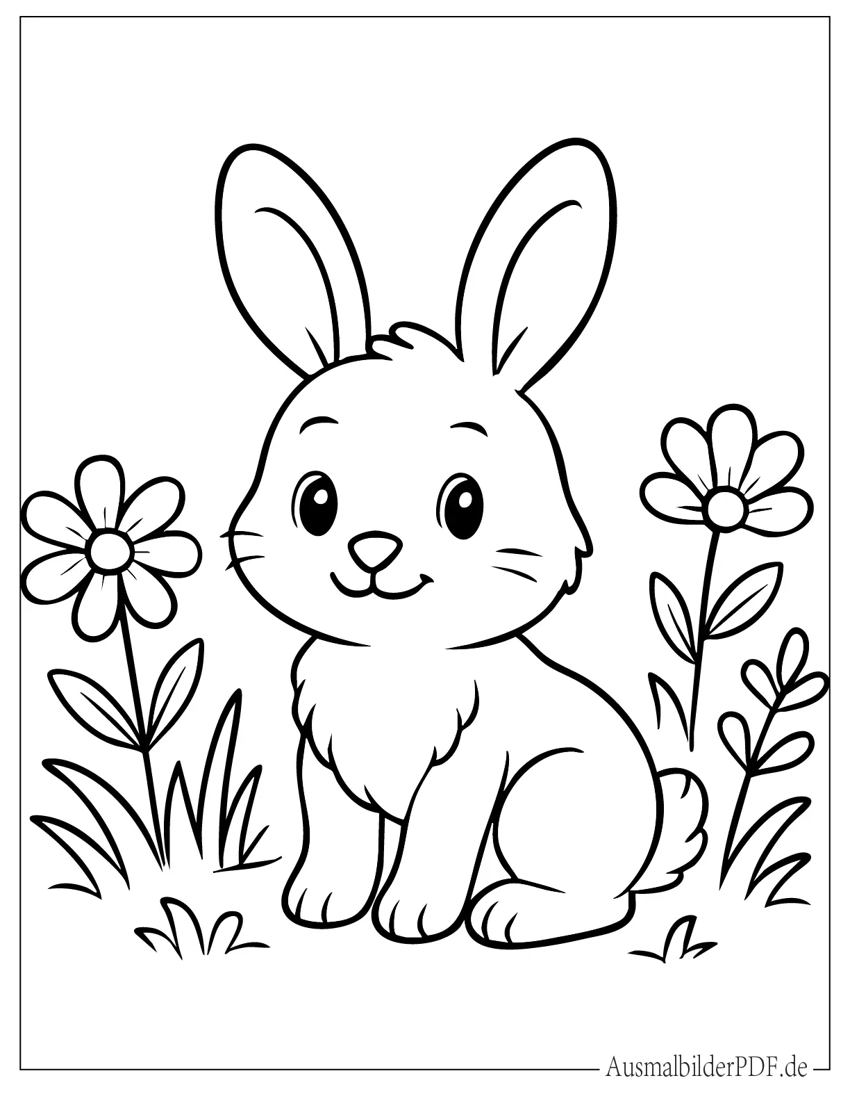 Einfacher Kaninchen mit Blumen Malvorlage für Kinder