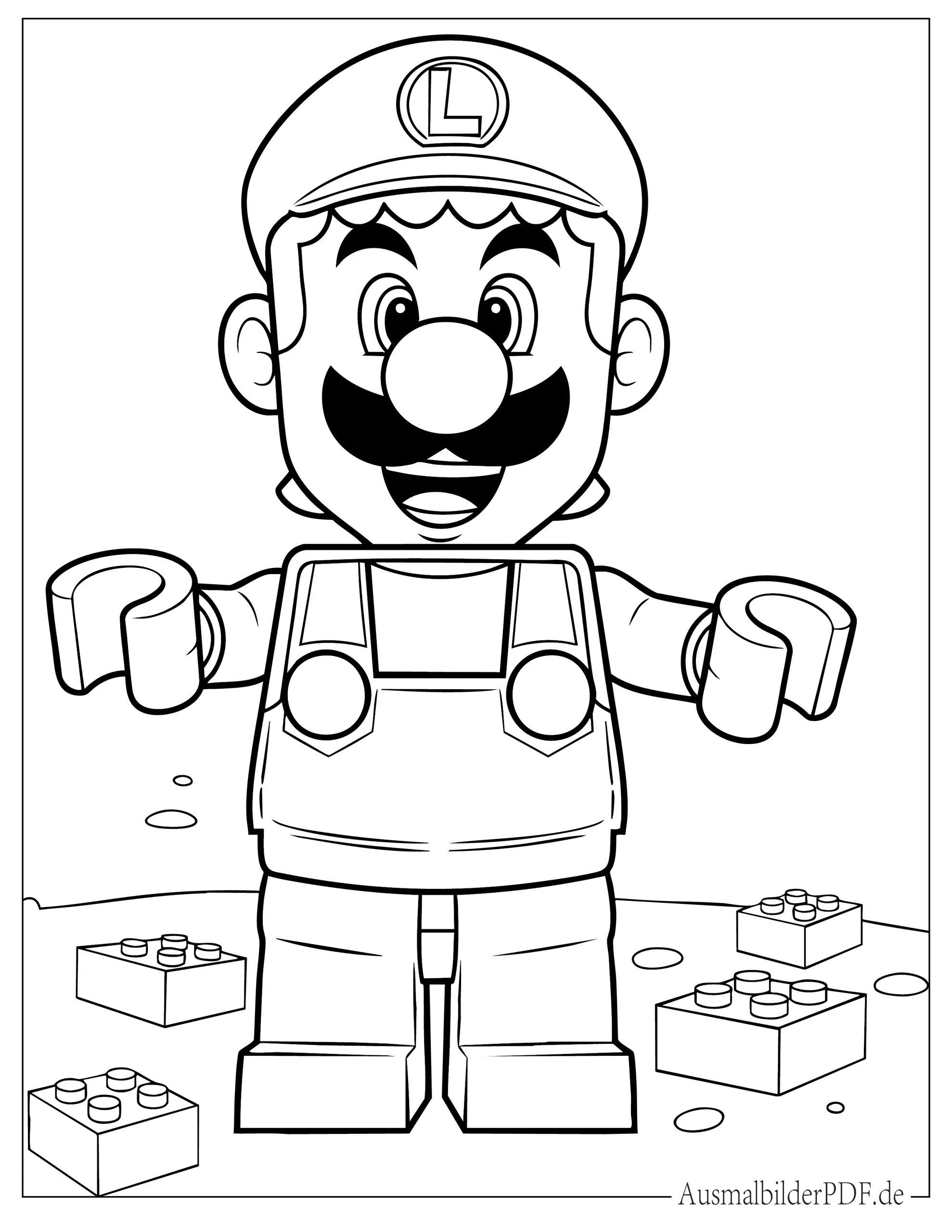 10+ Luigi Ausmalbilder (Kostenlos Malvorlagen zum Ausdrucken) Einfacher Lego Luigi Malvorlage für Vorschulkinder