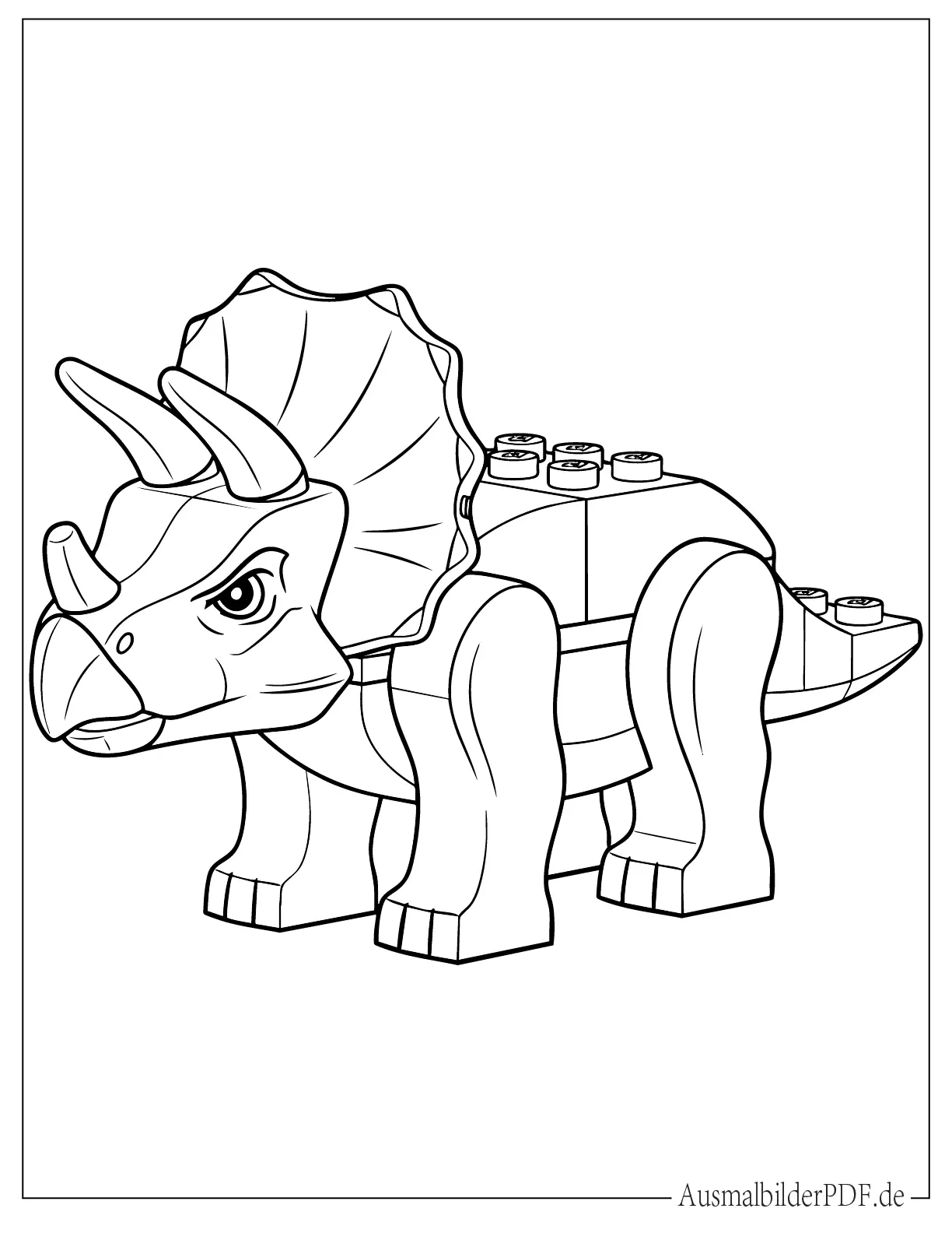 Einfacher LEGO Triceratops zum Ausmalen für kleine Kinder