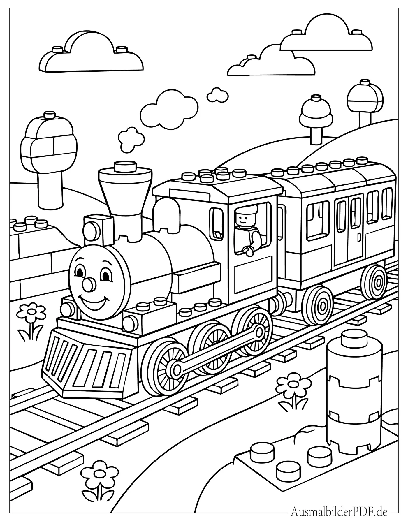 10+ Kostenlos Eisenbahn und Zug Ausmalbilder zum Ausdrucken) Einfacher LEGO Zug Malvorlage für Kinder