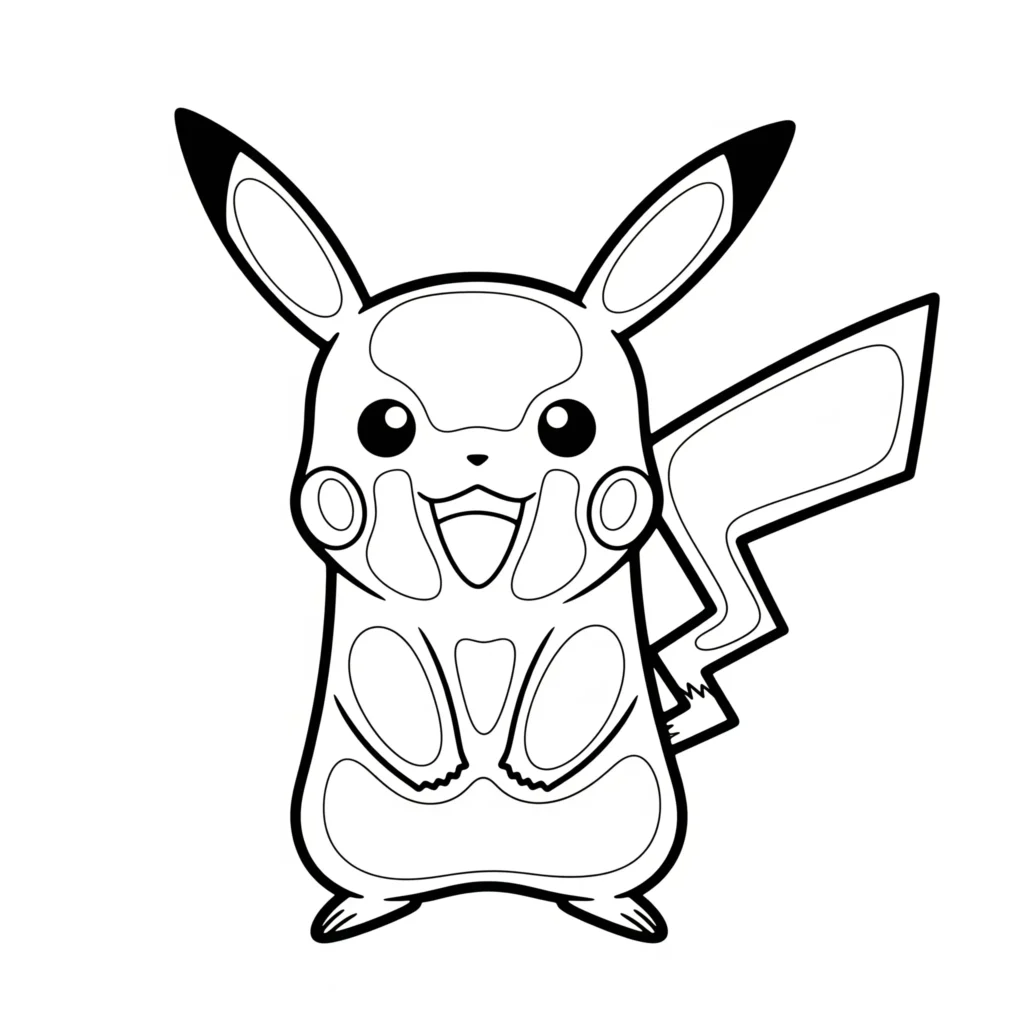 Diese Ausmalvorlage zeigt einen leicht gestalteten Pikachu mit klaren Linien – ideal für Kleinkinder, die erste Ausmalerfahrungen sammeln.