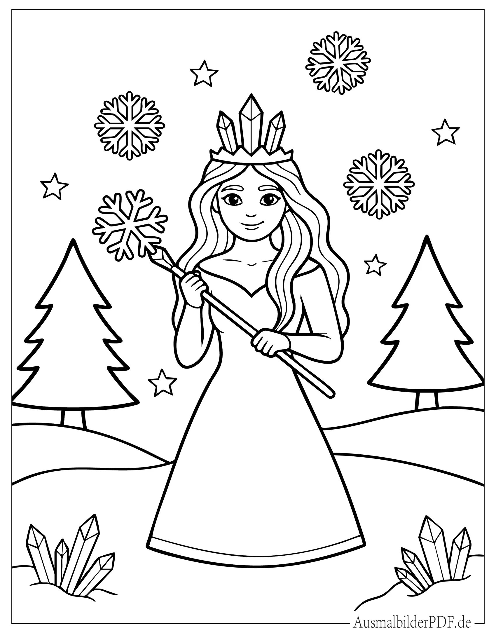 Schneekönigin Ausmalbilder (Gratis Malvorlagen zum Download) Einfacher Schneekönigin Umriss Malvorlage für Kinder