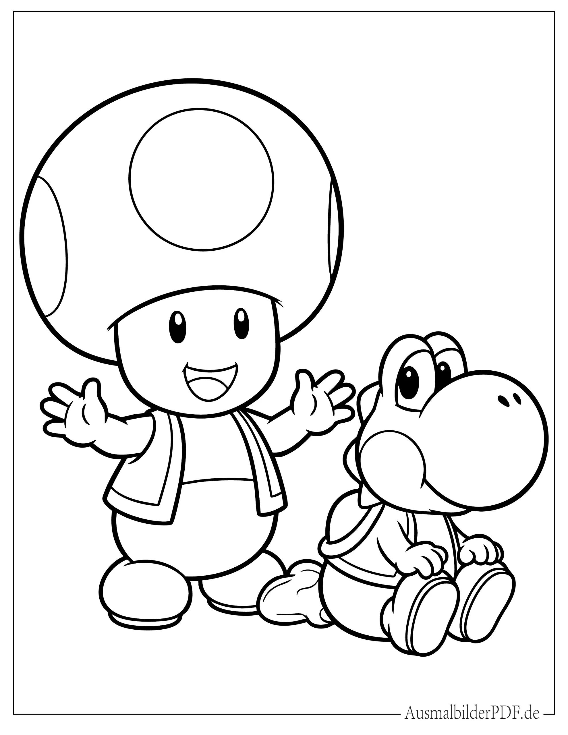 Einfacher Toad und Baby Yoshi zum Ausmalen für Vorschulkinder