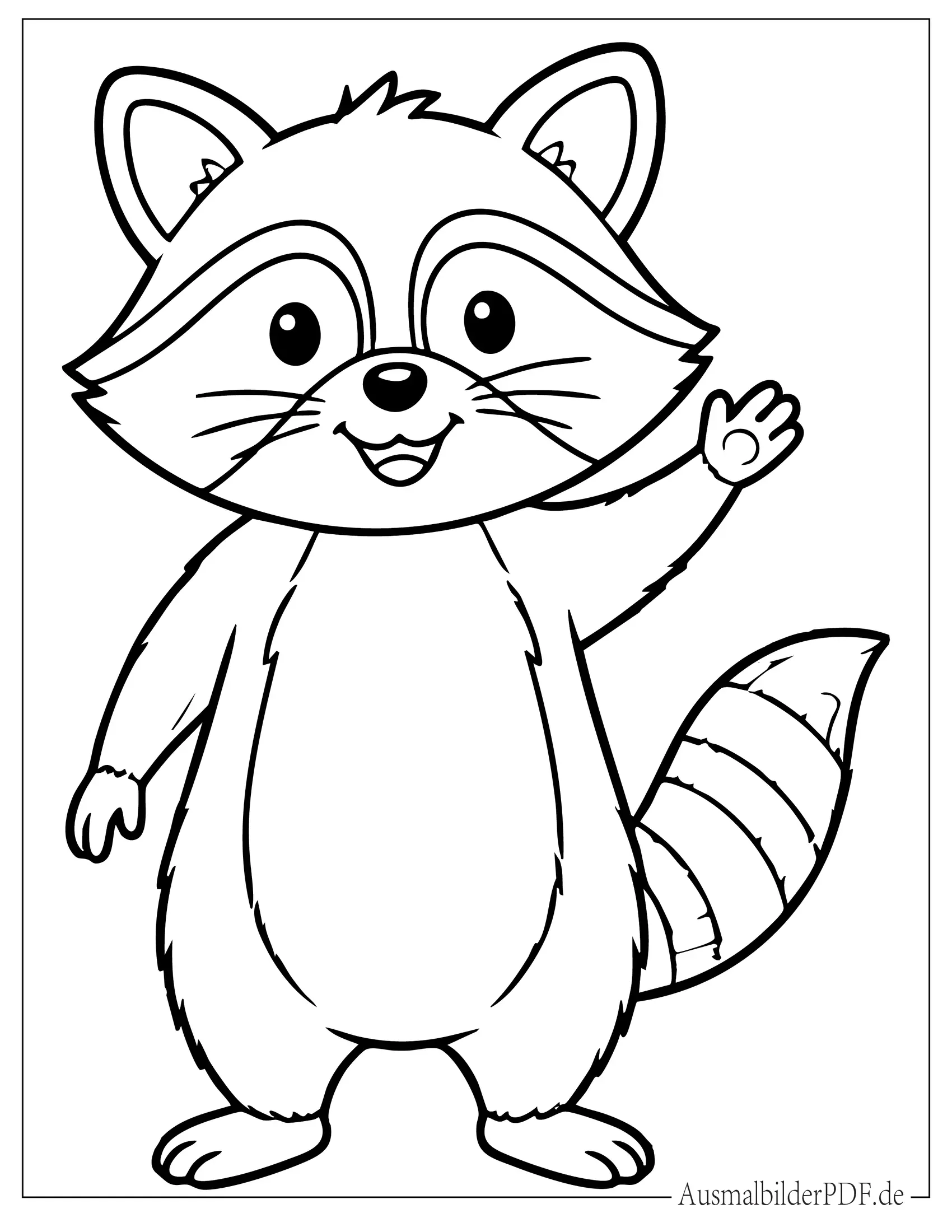Einfacher Waschbär winkt Ausmalbild für Kinder