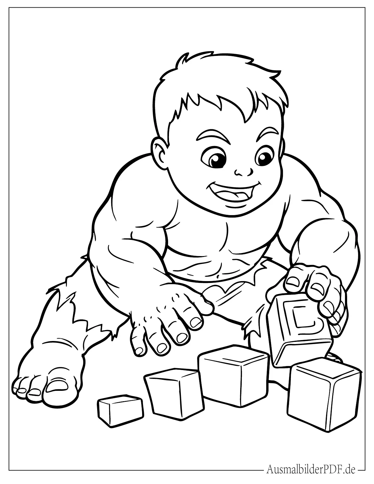 Baby Hulk spielt mit Blöcken Malvorlage für kleine Kinder