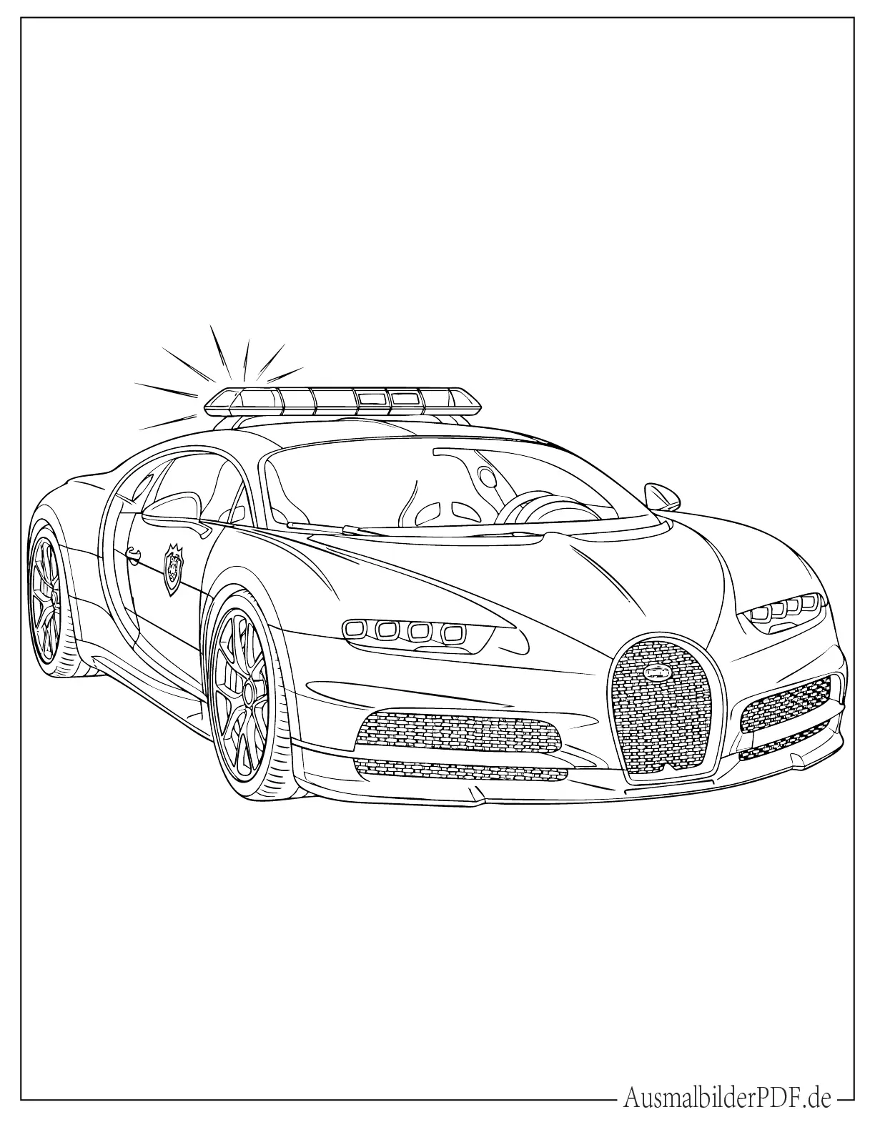 Einfaches Bugatti Polizeiauto Malvorlage für Kinder