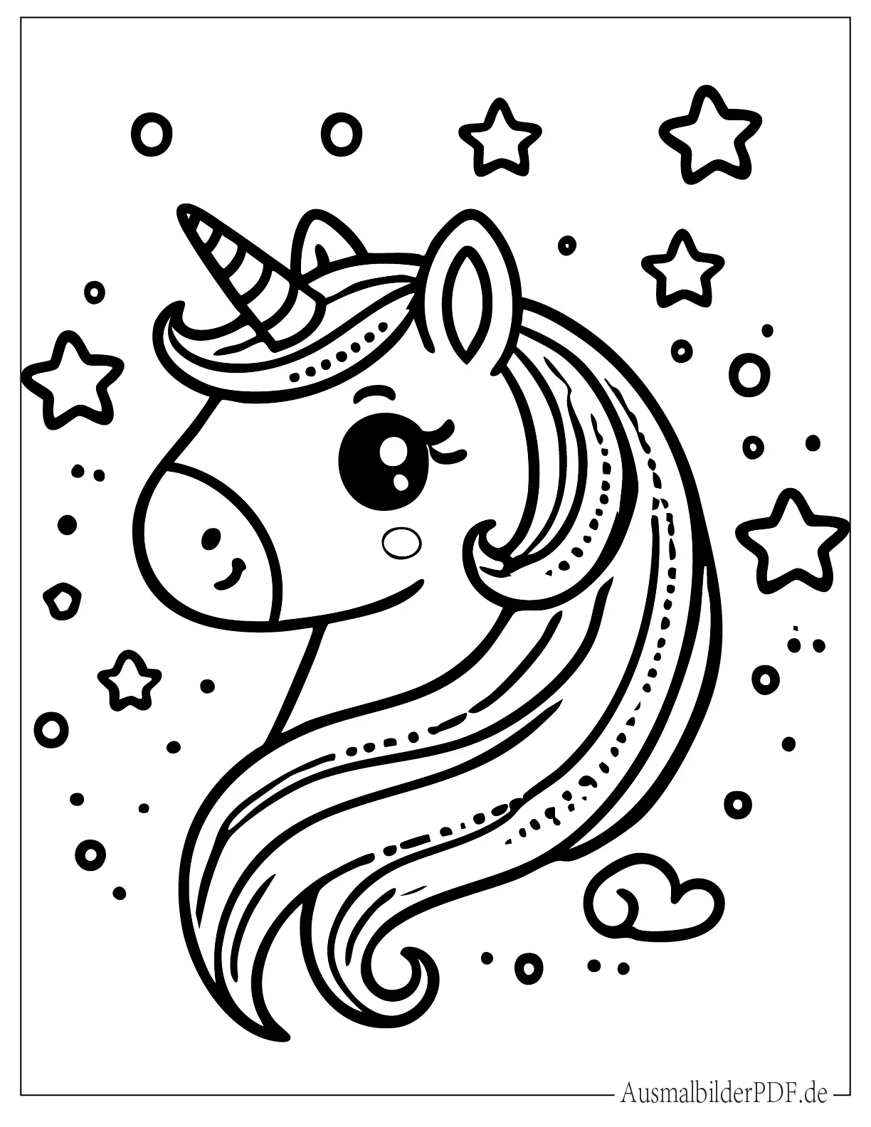 Einfaches Einhorn Gesicht mit Sternen Ausmalbild