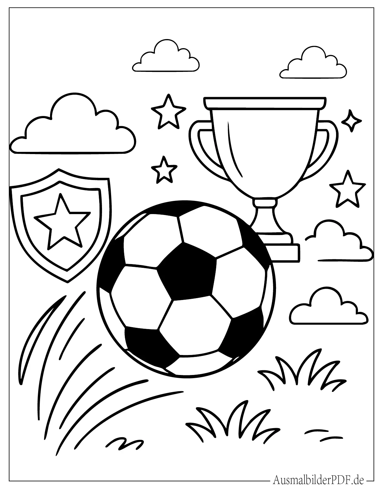 Einfacher Fußball mit Pokal Malbild