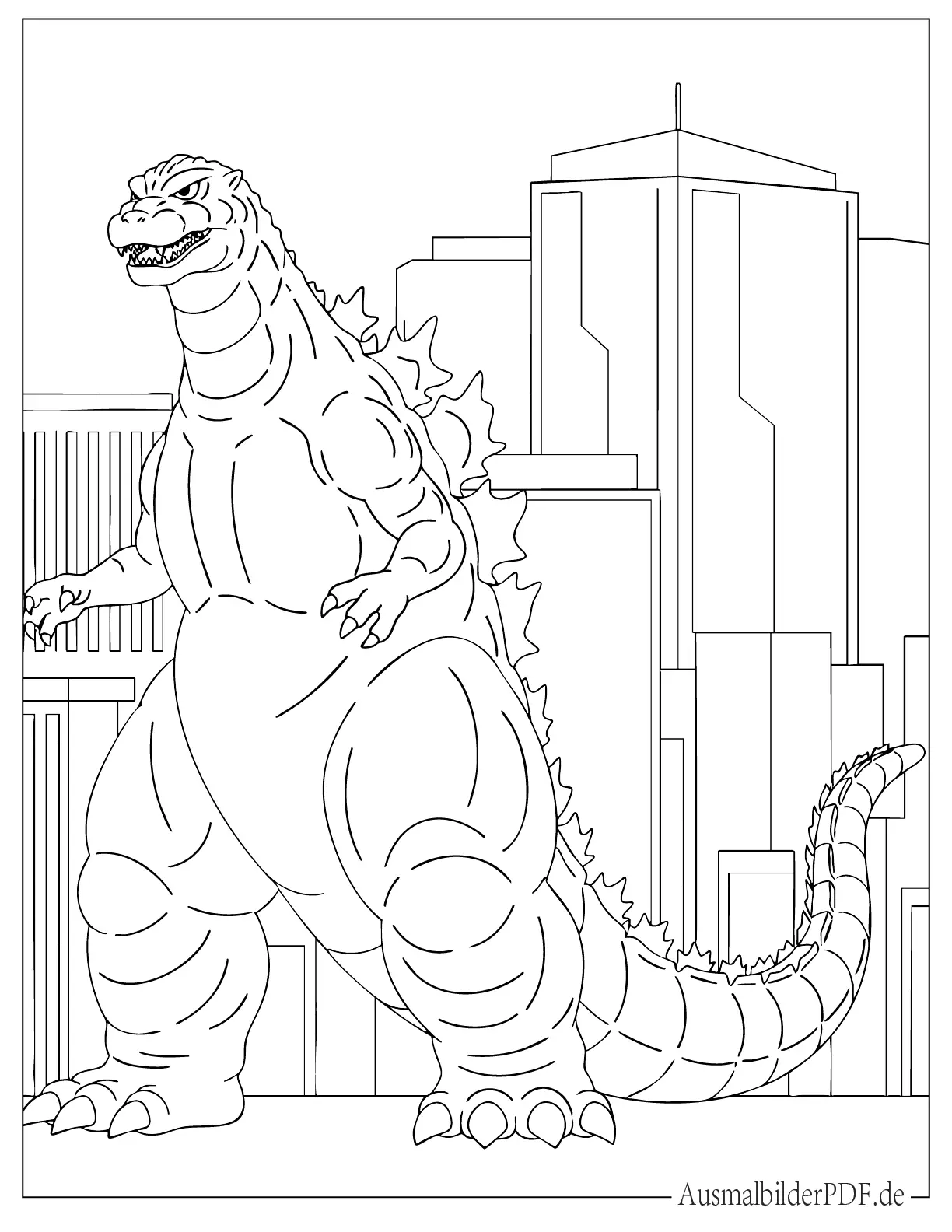 Einfaches Godzilla mit hohen Gebäuden Malvorlage