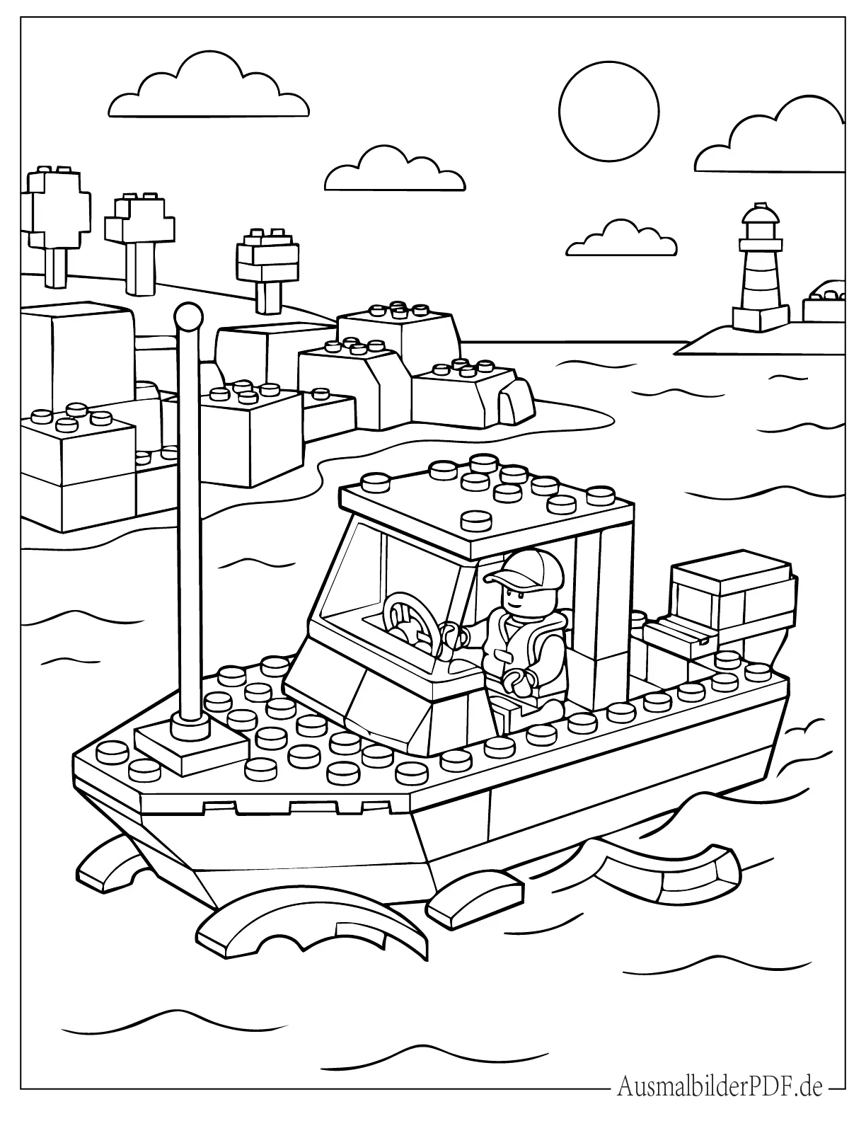 Einfaches Lego Boot Ausmalbild für Kinder