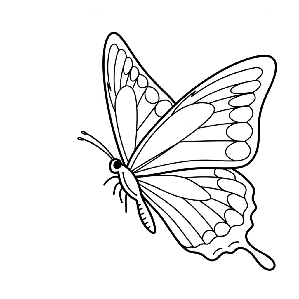 30+ Schmetterling Ausmalbilder (Gratis Malvorlage zum drucken) Ein leicht zu malender Schmetterling mit klaren Linien und einfacher Form – perfekt als Ausmalbild für kleinere Kinder zum Ausdrucken.