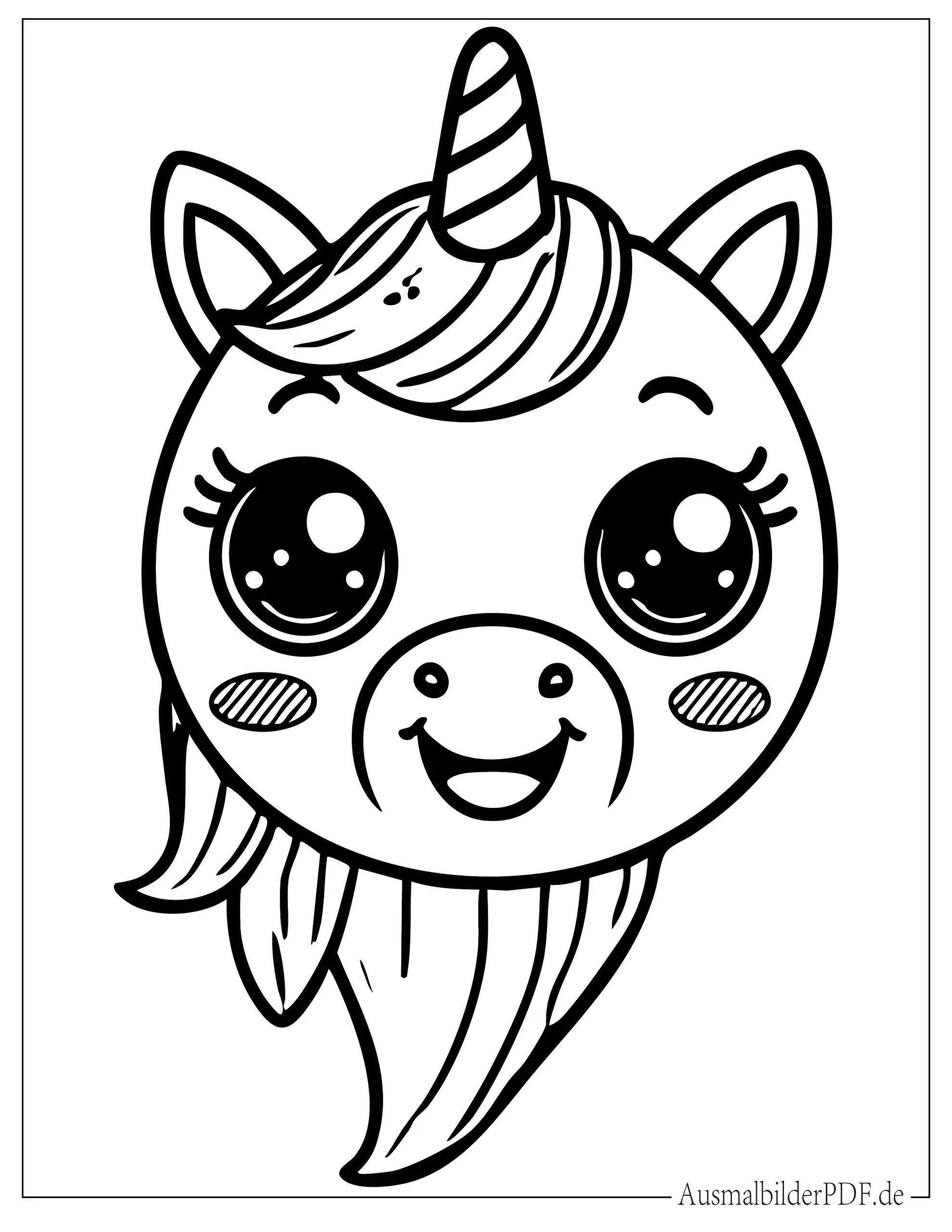 Einfaches Einhorn Emoji Malbild zum Ausdrucken