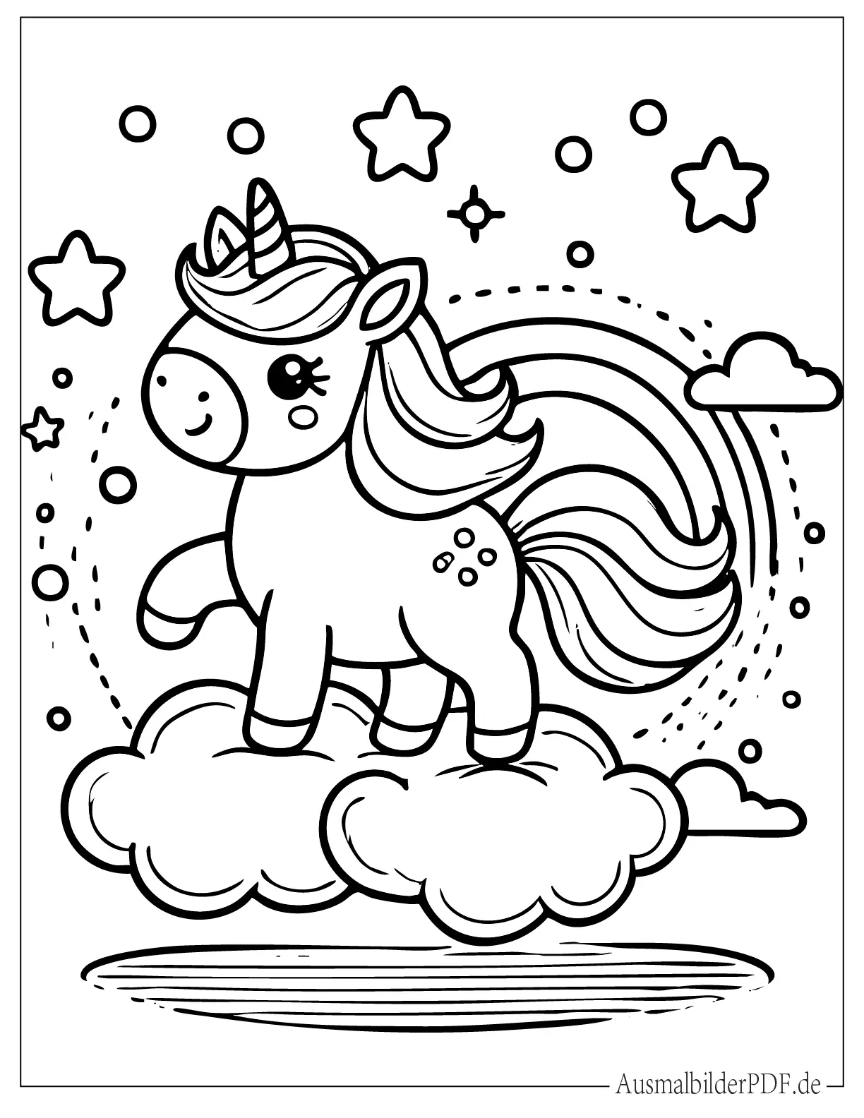 Einhorn läuft auf Wolken zum Ausmalen