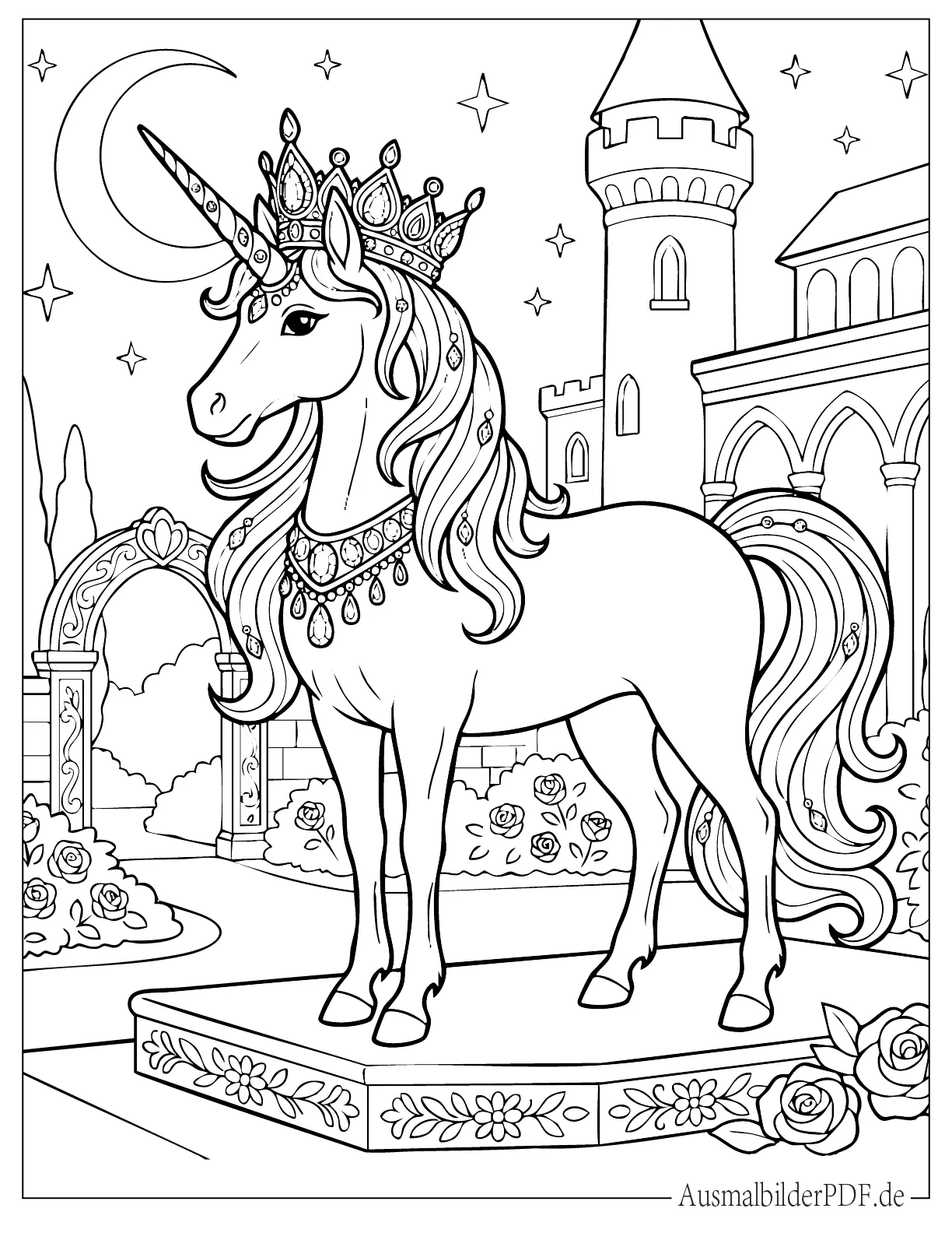 Einhorn trägt Juwelen Ausdruckbare Ausmalbild