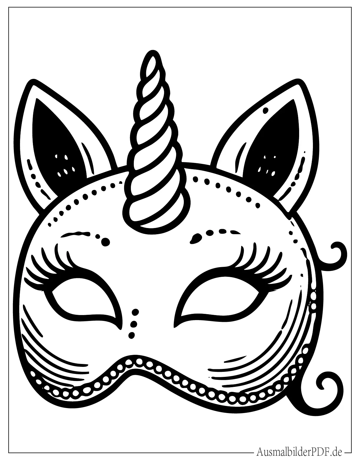 Einfache Einhorn Maske zum Ausmalen