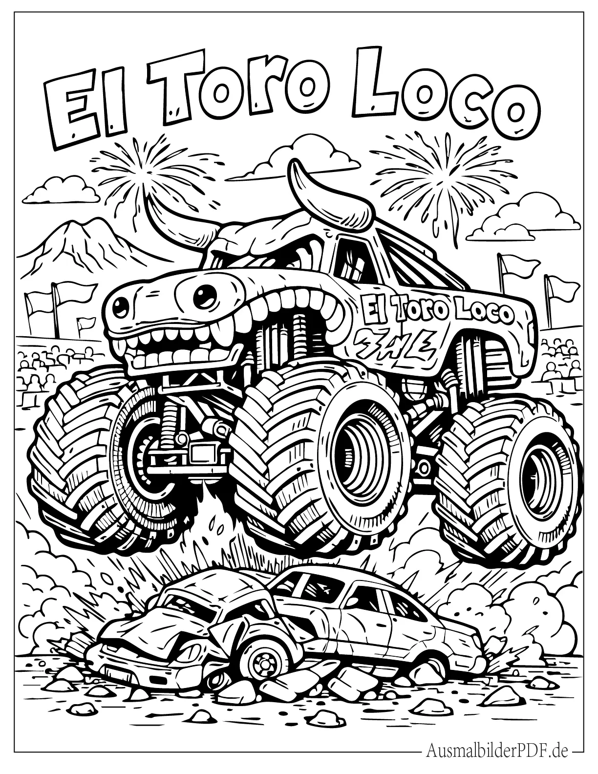 20 MonsterTruck Ausmalbilder (Gratis Vorlagen zum drucken) El Toro Loco Monstertruck Ausmalvorlage
