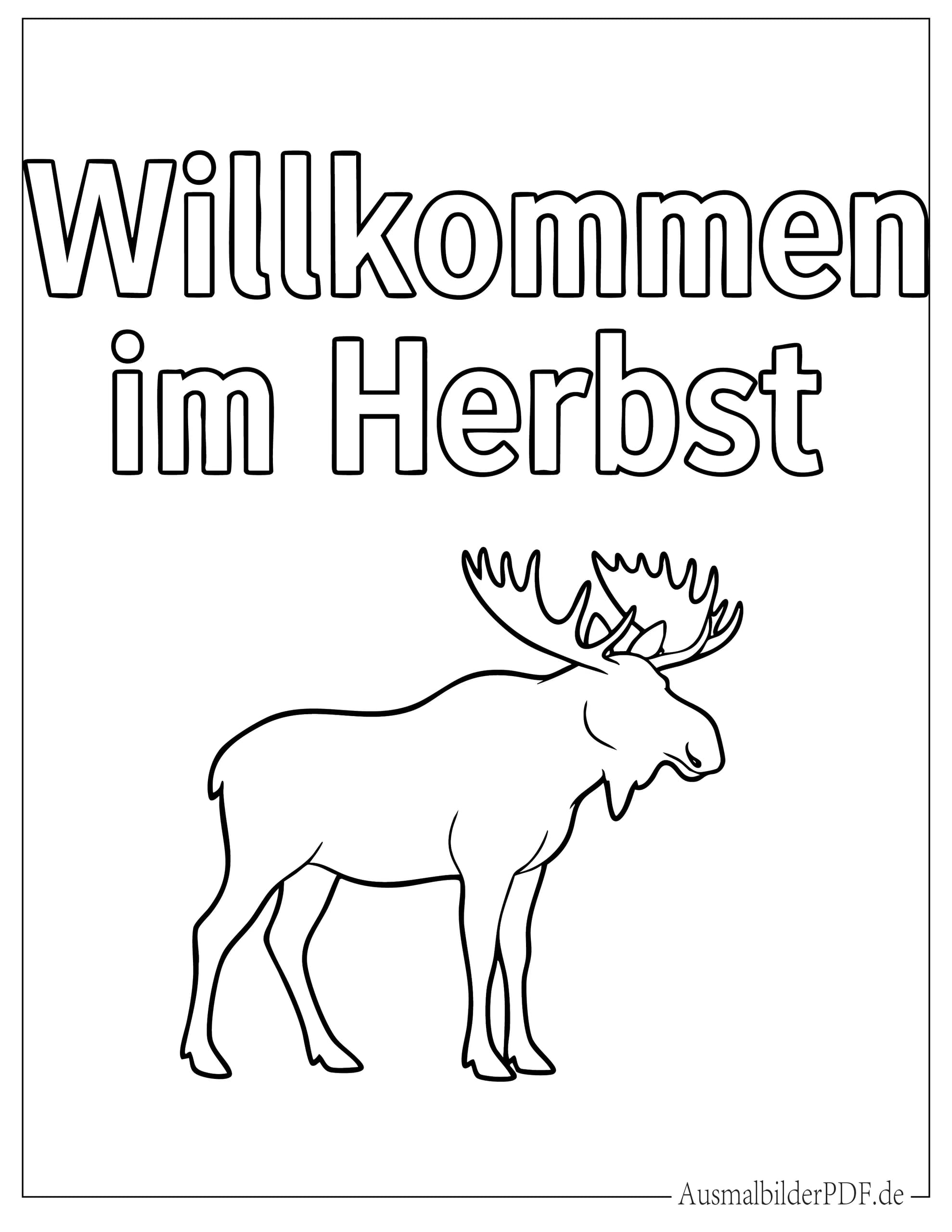 Willkommen im Herbst Wörter über Elch zum Ausmalen