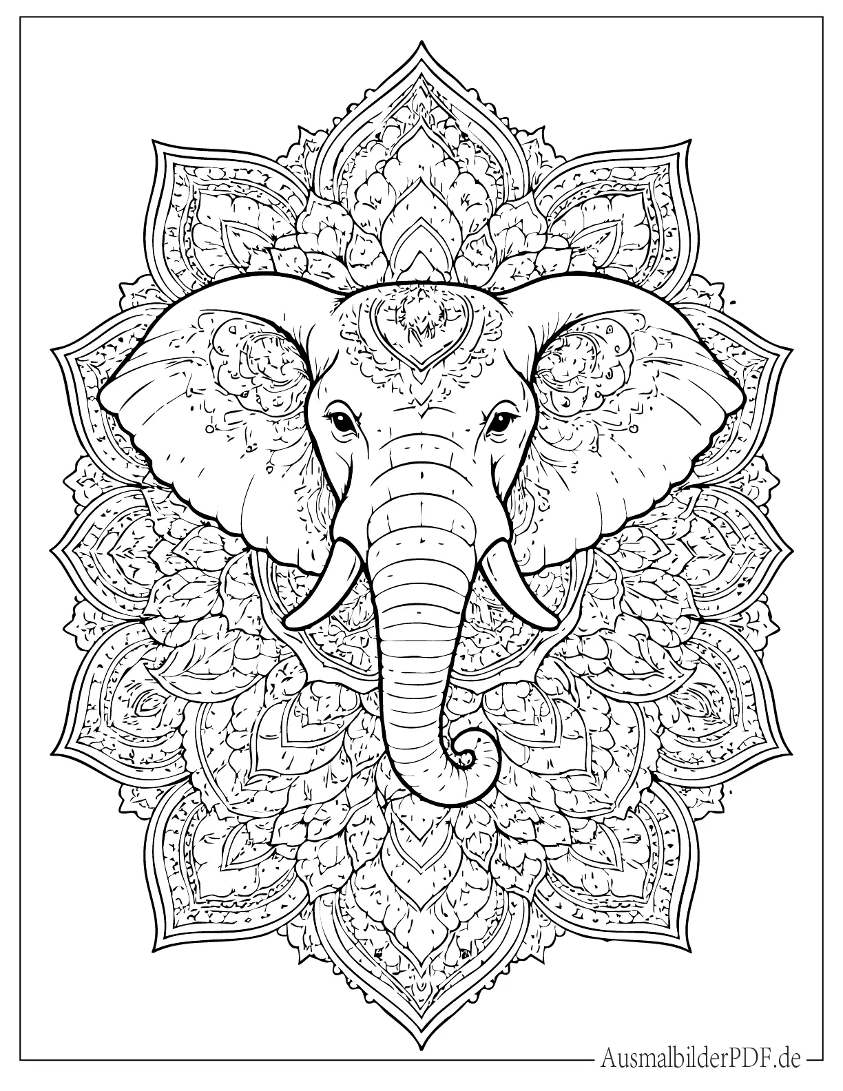 Elefant Kopf Mandala Malvorlage zum Ausdrucken