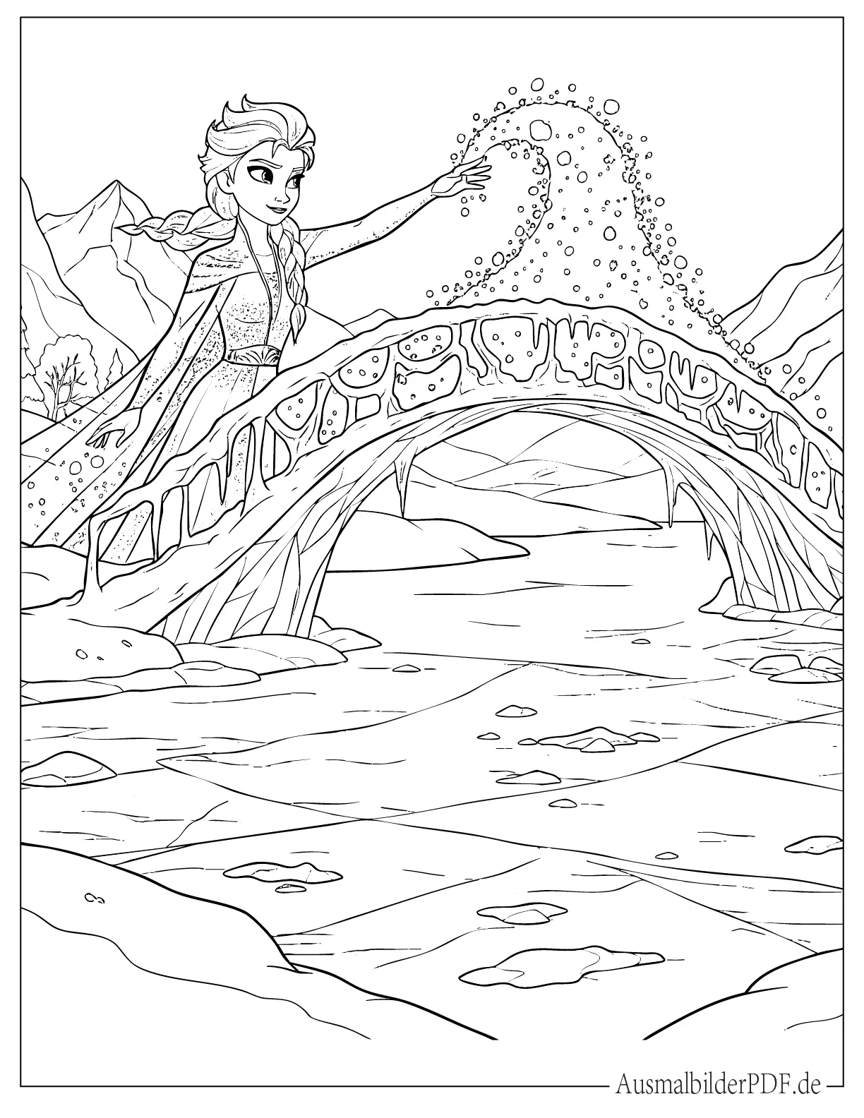 Prinzessin Elsa aus Frozen erschafft eine Schneebrücke Malvorlage