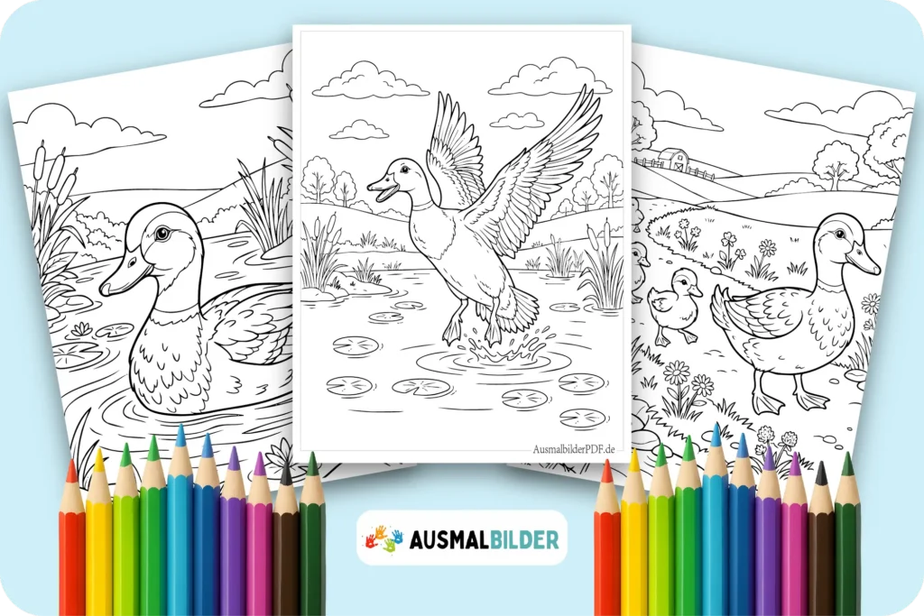 Kostenlos Enten Ausmalbilder zum Ausdrucken für Kinder jeden Alters