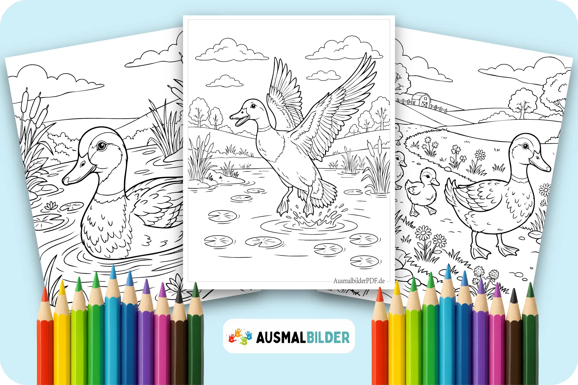 Kostenlos Enten Ausmalbilder zum Ausdrucken für Kinder jeden Alters