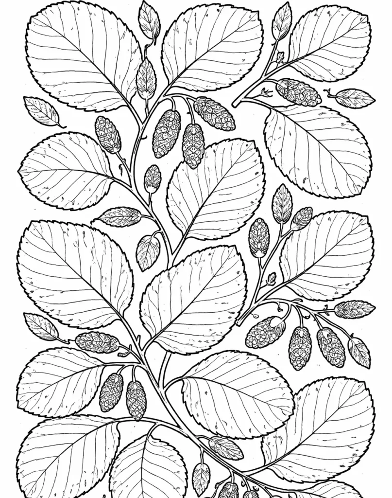 Malvorlage eines Erlenblatts für Kinder, einfaches Natur Ausmalbild zum kostenlosen Ausdrucken