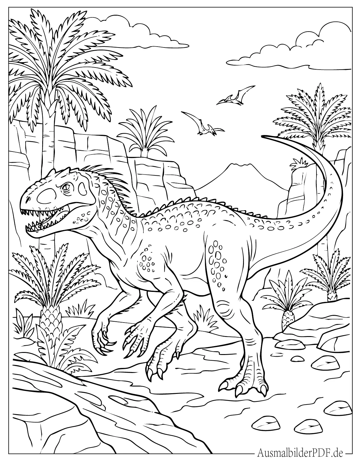 Detaillierter erwachsener Indominus Rex Ausmalvorlage