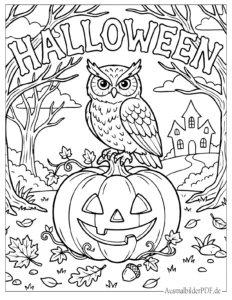 Eule auf Kürbis Halloween Druckvorlage
