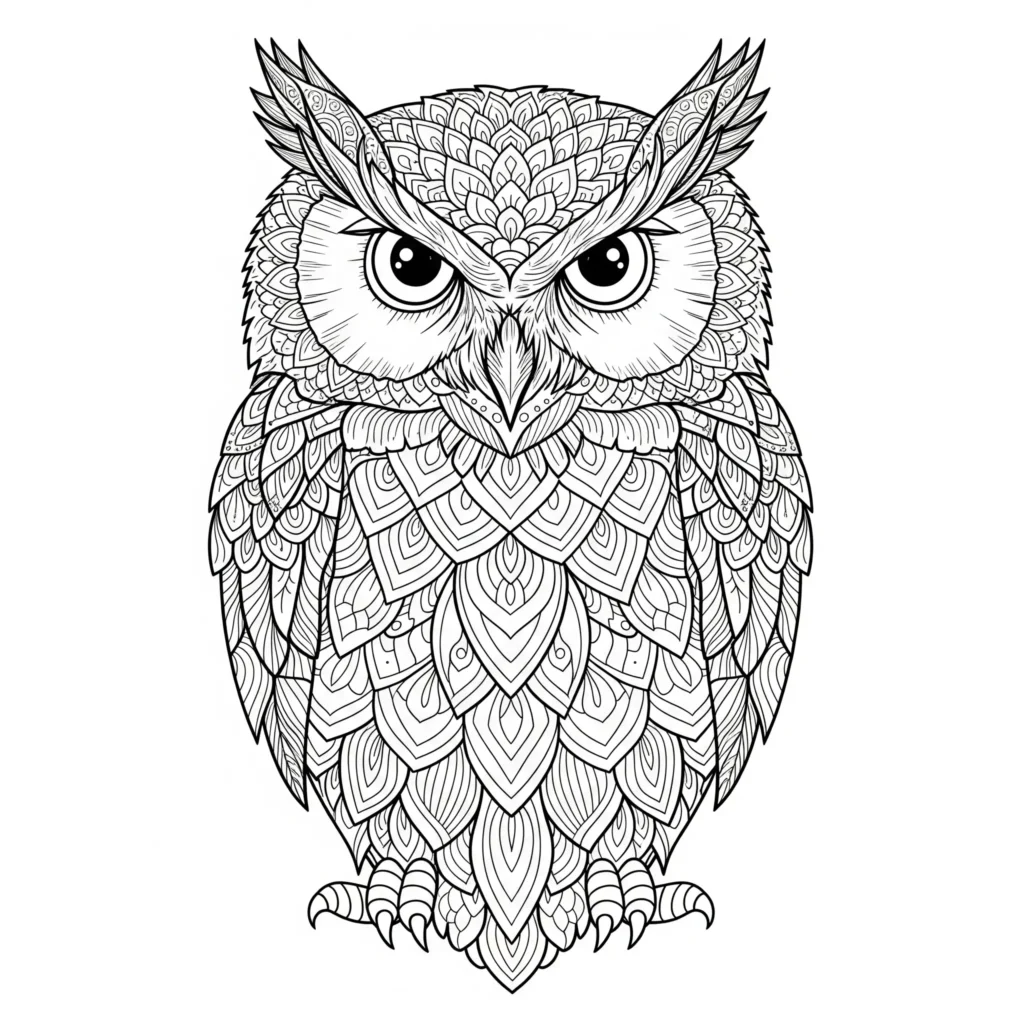 Mandala mit einer Eule als Ausmalbild zum kostenlosen Ausdrucken für Kinder und Erwachsene im PDF-Format