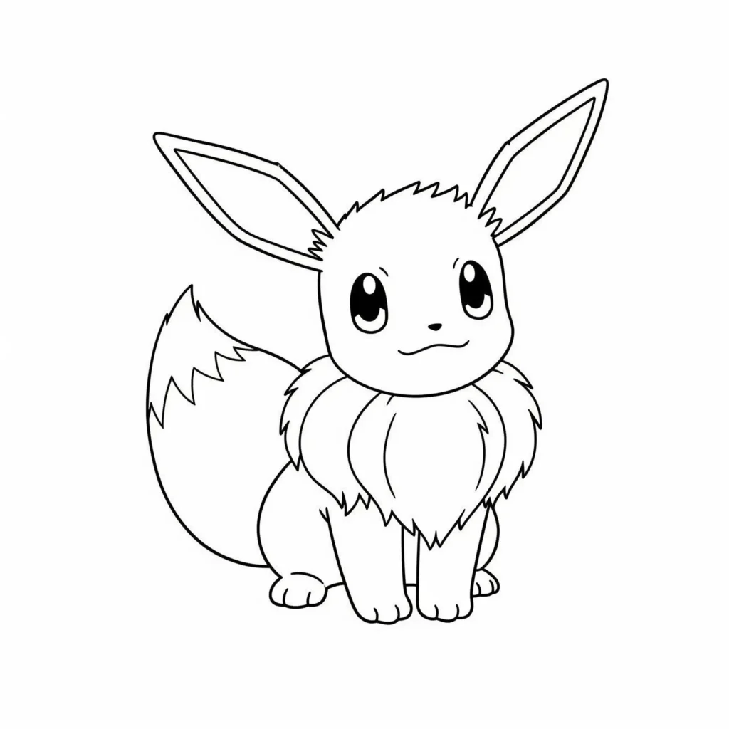 pokemon evoli ausmalbild kinder mit dem charakter in typischer pose als einfache malvorlage zum ausdrucken für zuhause