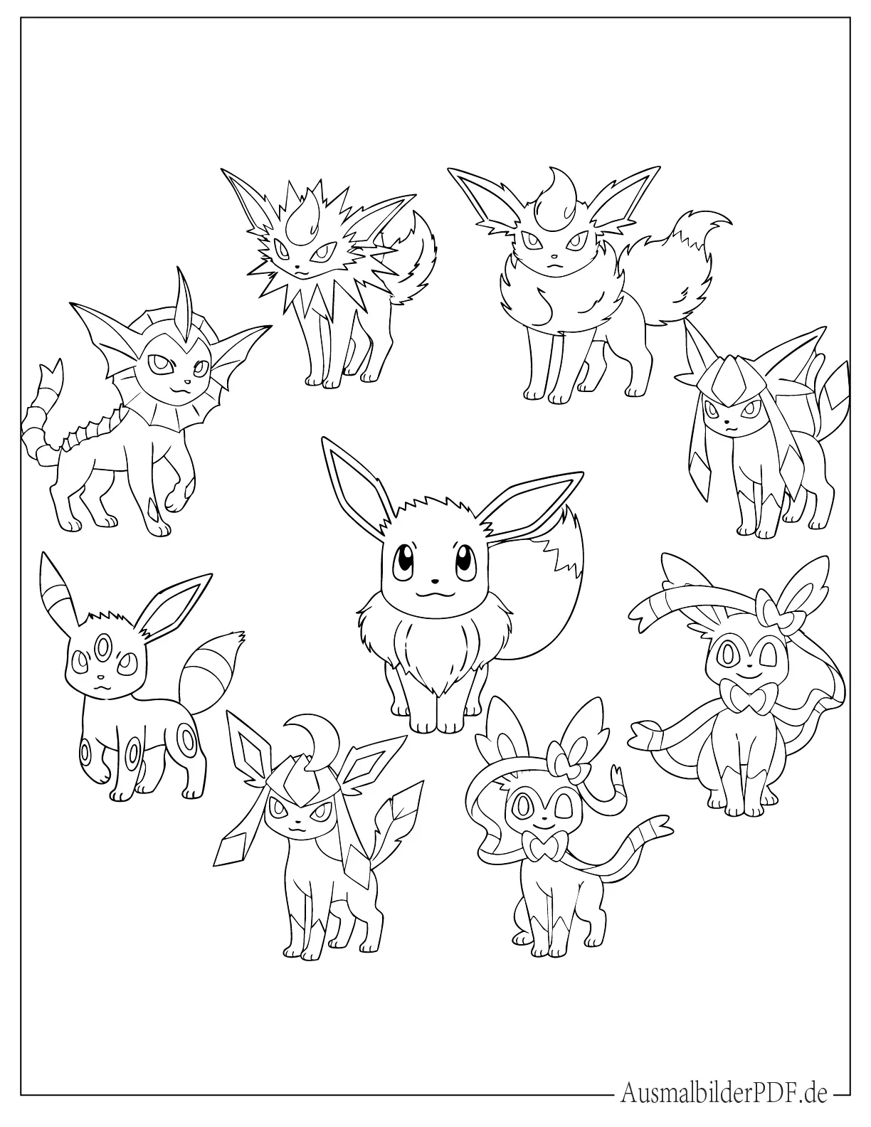 Pokémon Evoli und seine Entwicklungen zum Ausmalen