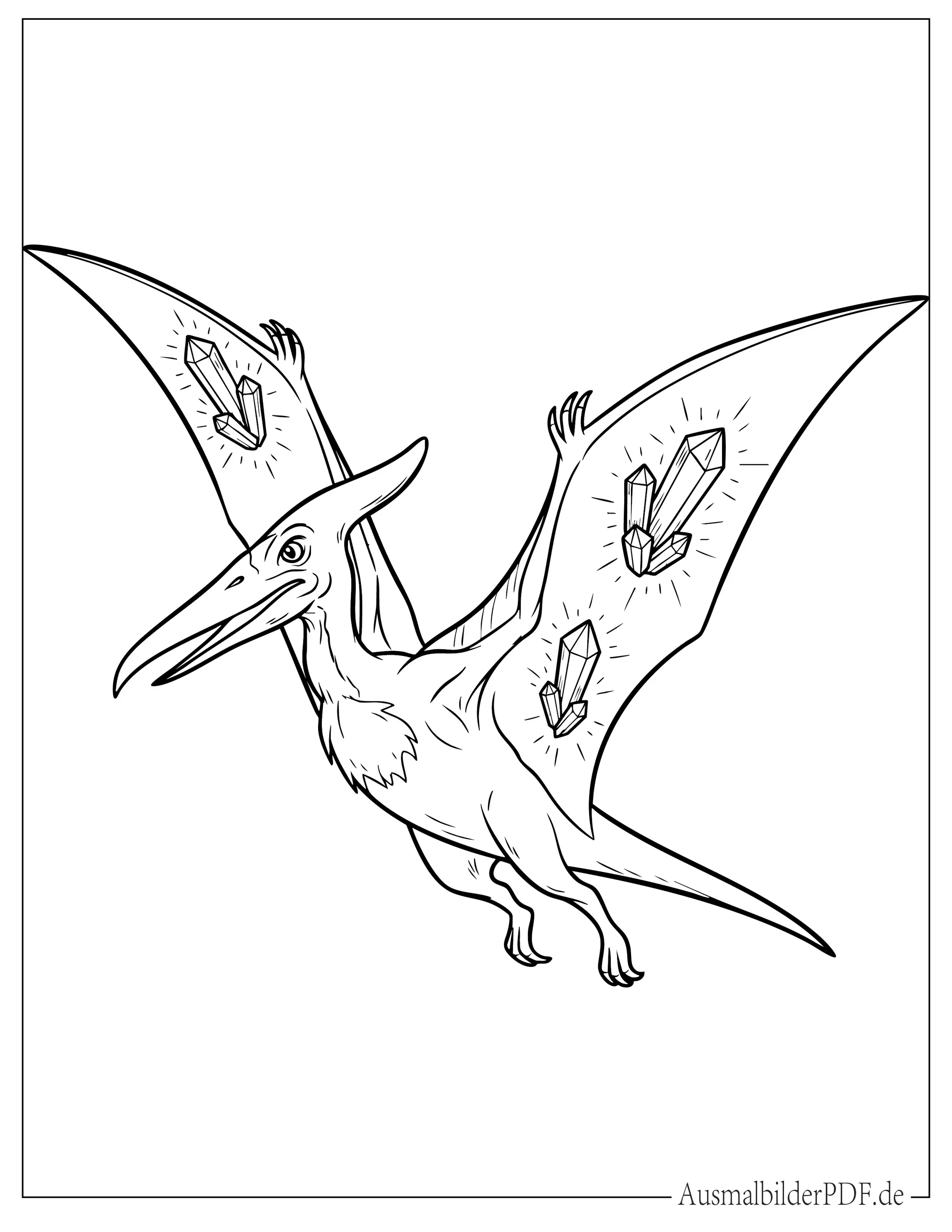 Fantasie Pteranodon mit leuchtenden Kristallen zum Ausmalen