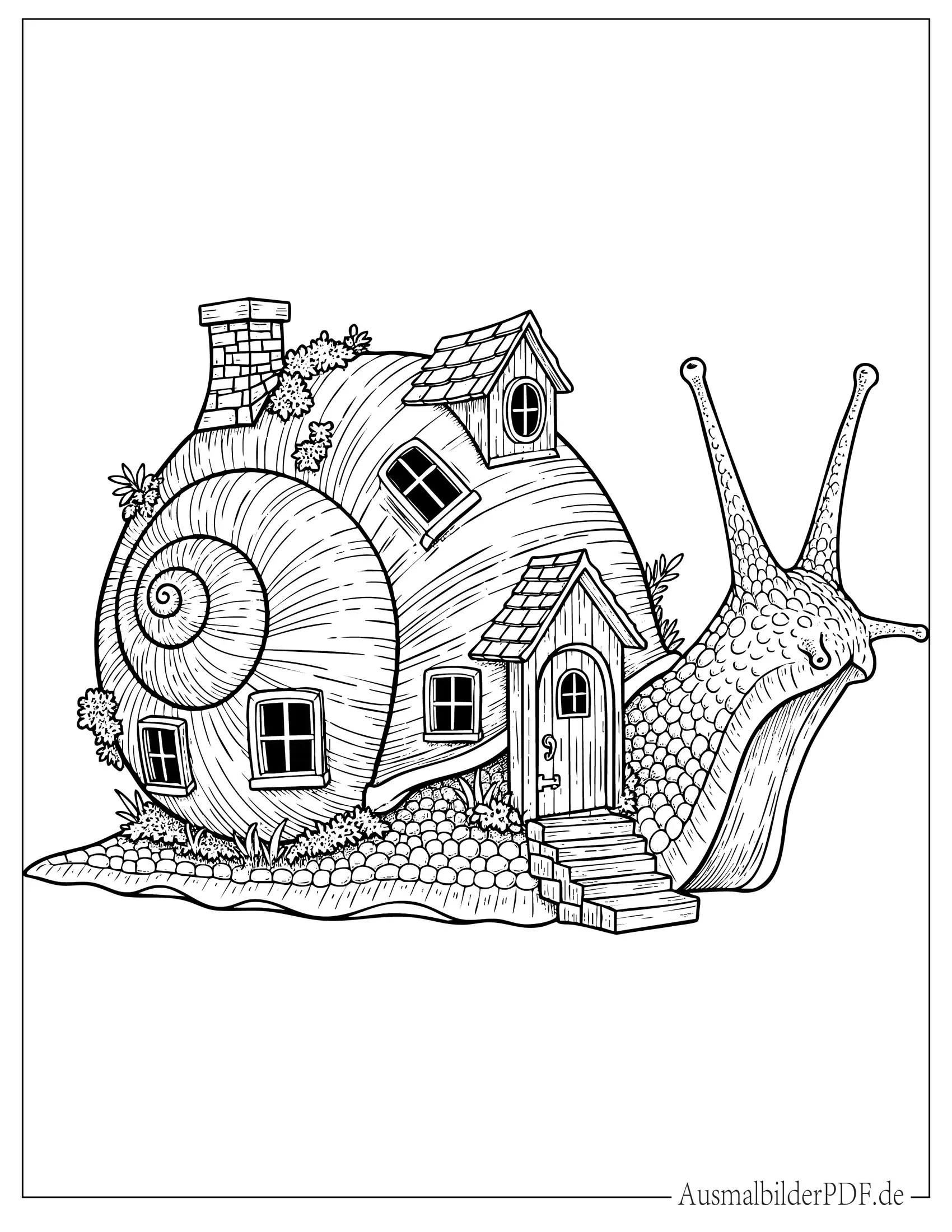 Fantasie Schnecke mit einem Haus Gehäuse Ausmalvorlage