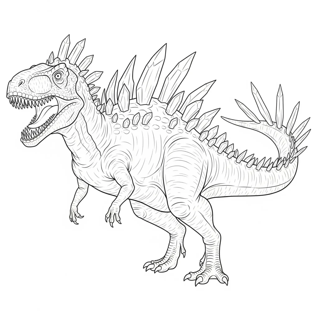 Allosaurus Ausmalbilder (Dinosaurier Malvorlage PDF drucken) Fantasie allosaurus mit kristallstacheln ausmalbild als druckbare pdf-vorlage für kreative kinder und erwachsene die außergewöhnliche dinos mögen