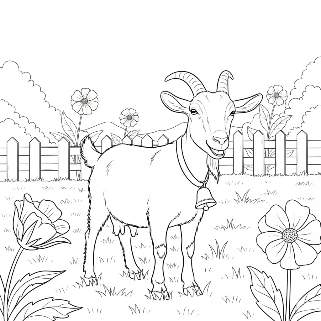 Ziegen malvorlage zeigt eine farmziege mit glocke am hals im einfachen stil zum ausmalen für kinder als druckbare pdf vorlage