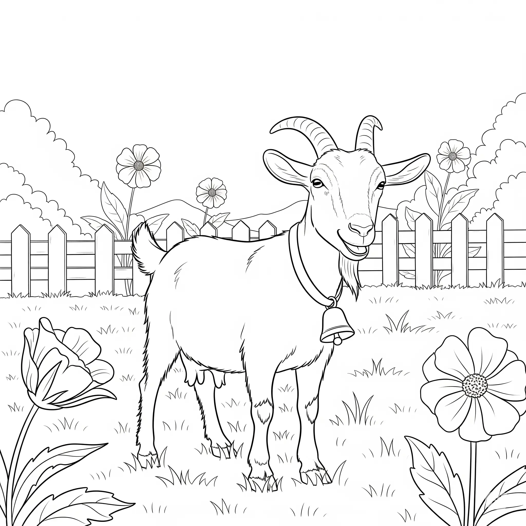 Ziegen malvorlage zeigt eine farmziege mit glocke am hals im einfachen stil zum ausmalen für kinder als druckbare pdf vorlage