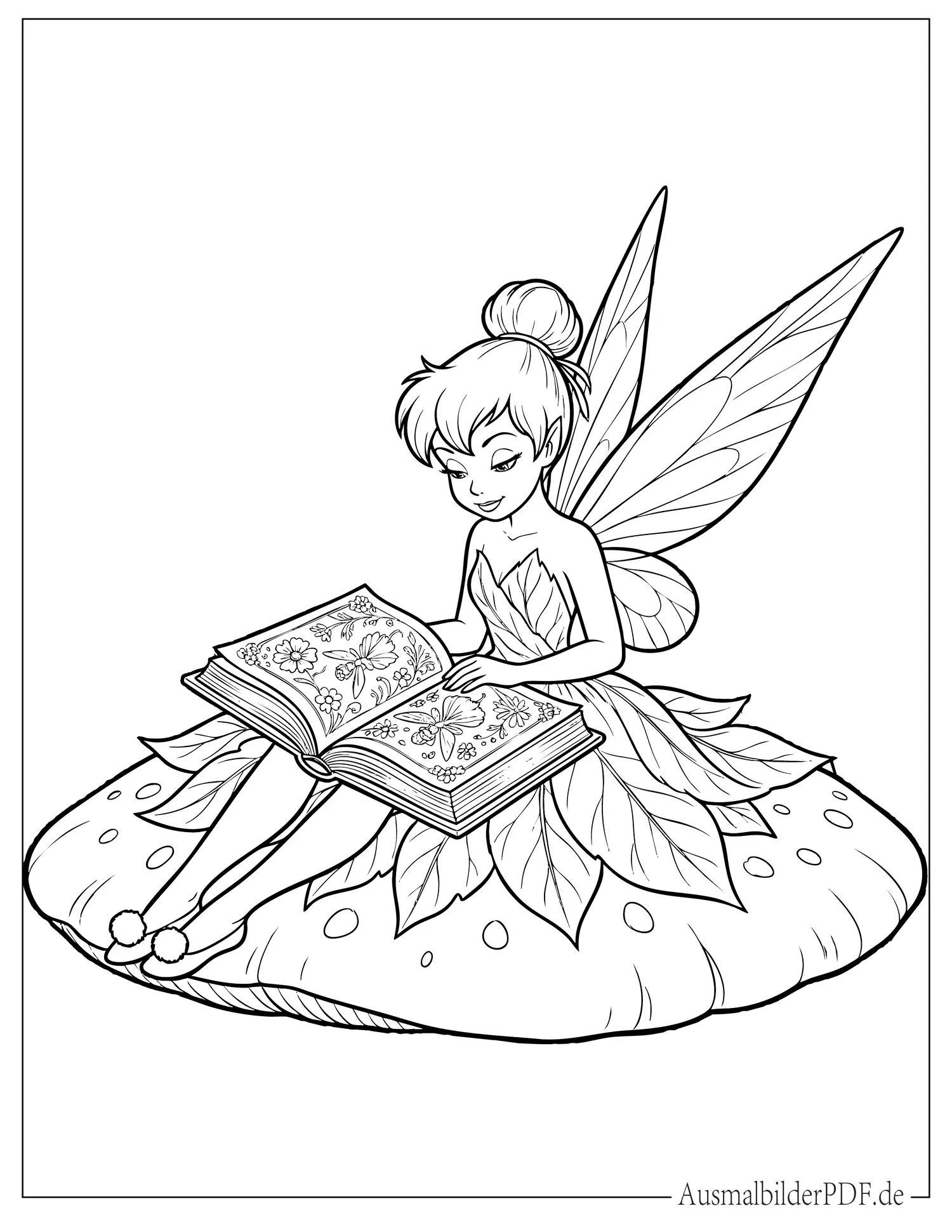 Süße kleine Fee Tinkerbell liest Buch Malvorlage