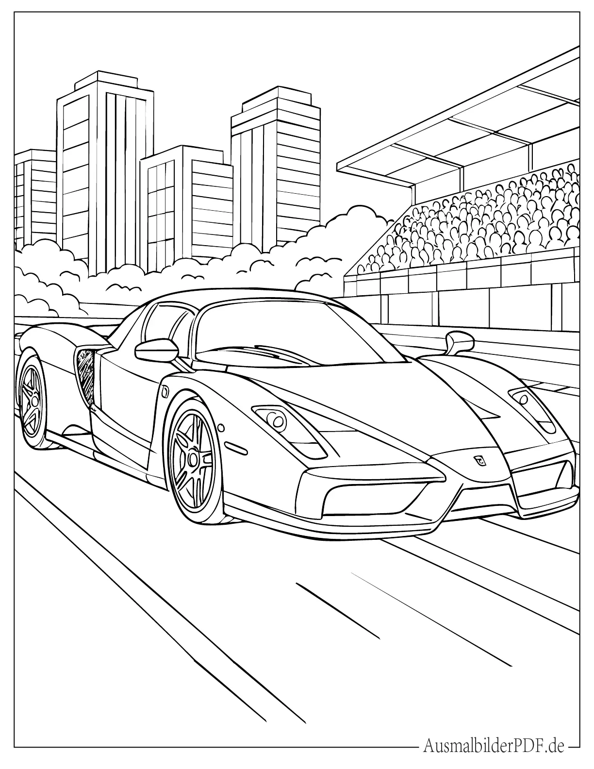 Ferrari Enzo Rennauto fährt auf Strecke zum Ausmalen