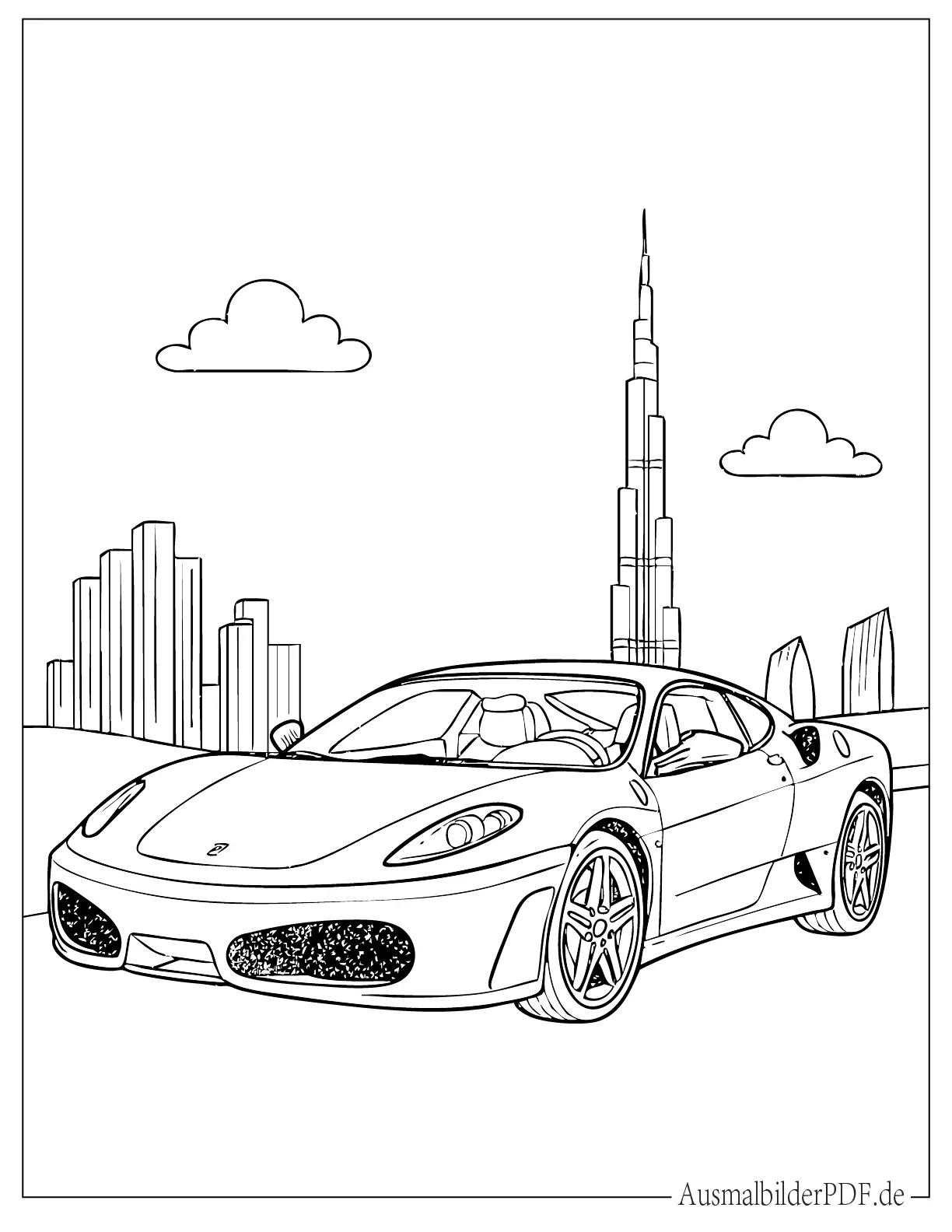 Ferrari F430 mit dem Burj Khalifa im Hintergrund Druckvorlage