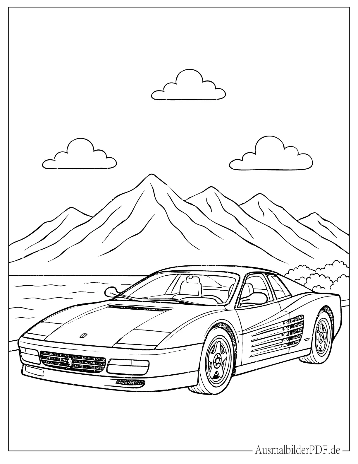 Klassischer Ferrari Testarossa zum Ausmalen