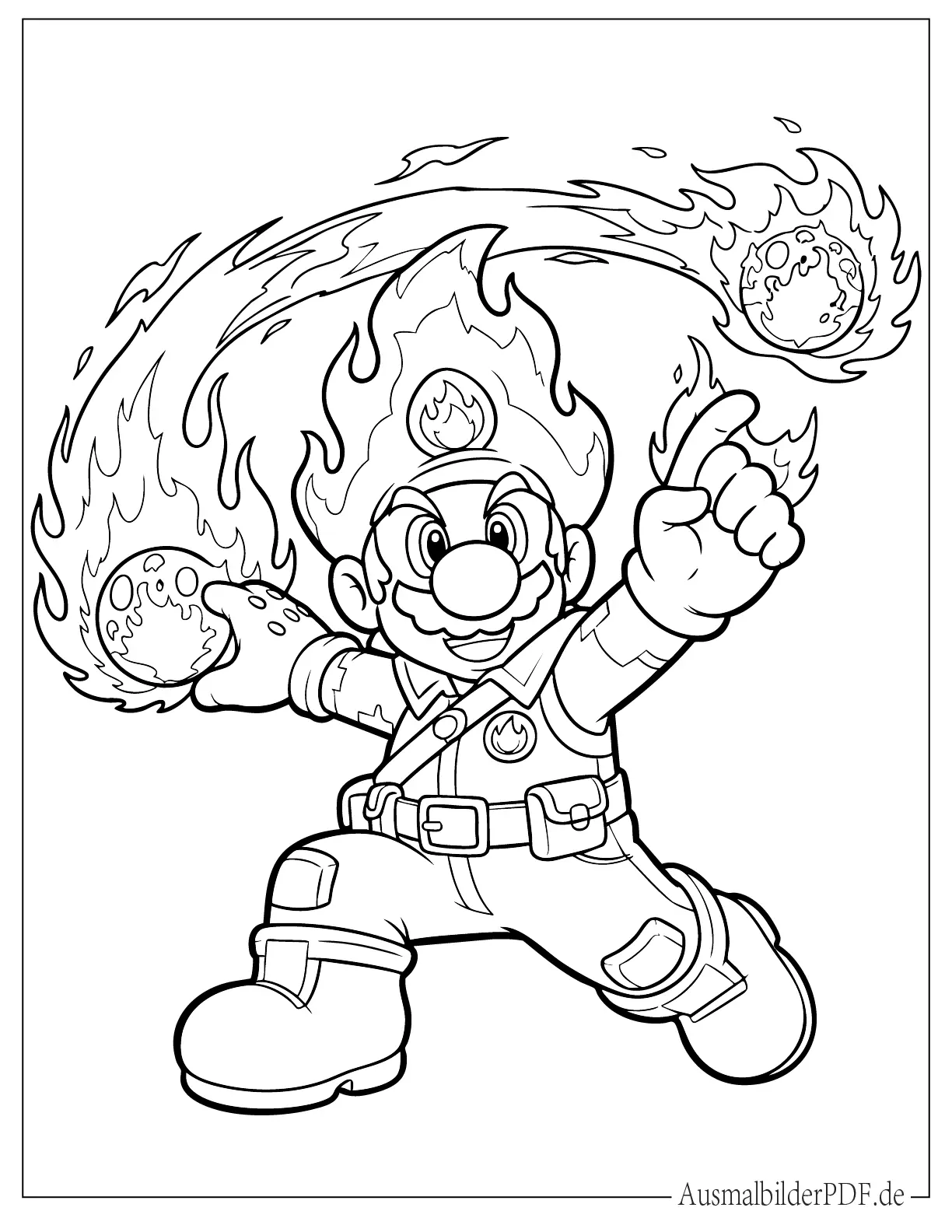 Feuer Mario wirft Feuerball zum Ausmalen