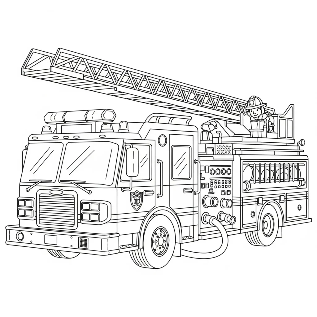 Ein einfaches Feuerwehr Ausmalbild mit Feuerwehrauto für Kinder