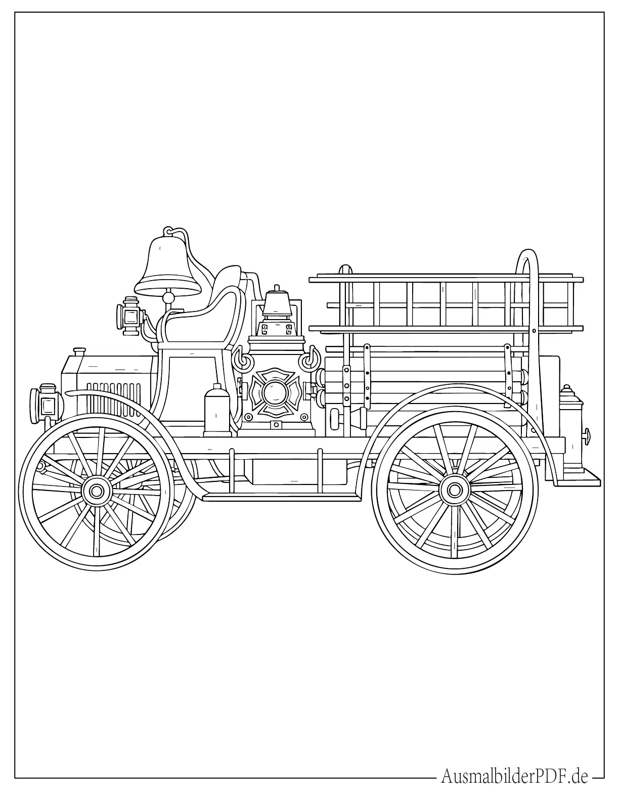 Vintage Feuerwehrauto mit Glocke und Schlauch Ausmalbild