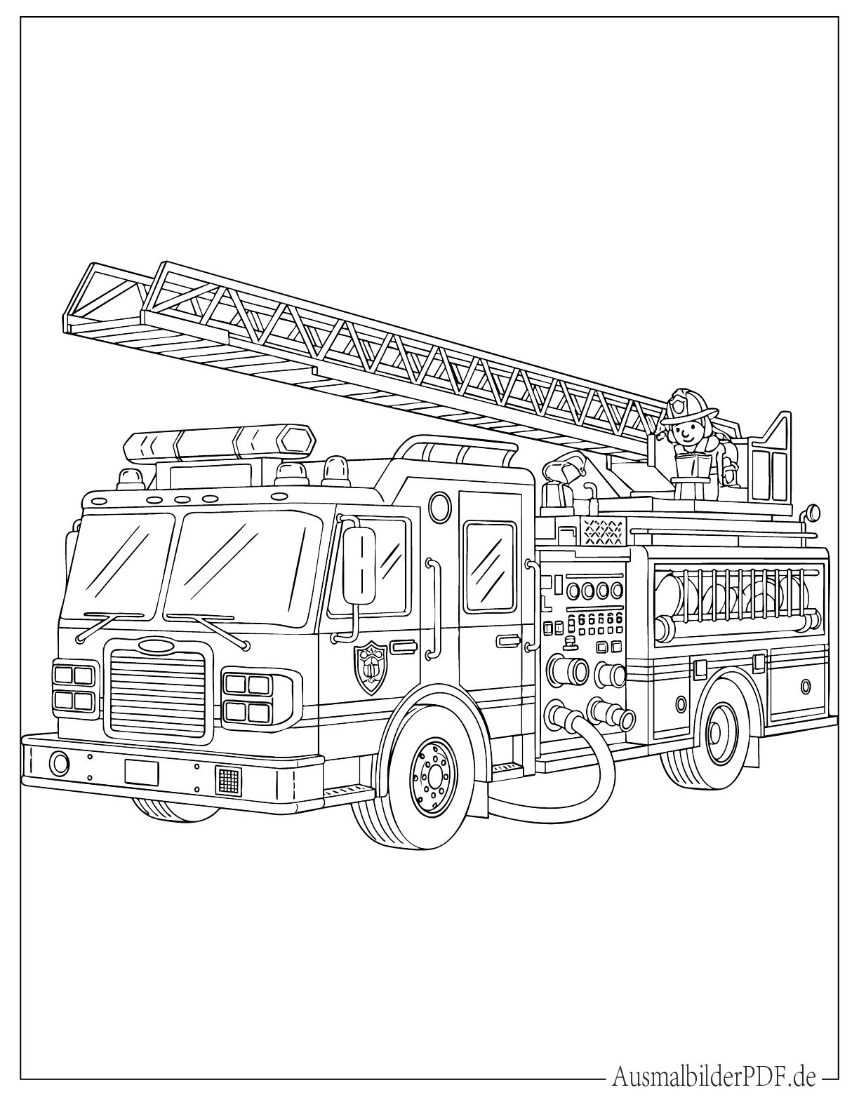Realistisches Feuerwehrfahrzeug Malvorlage