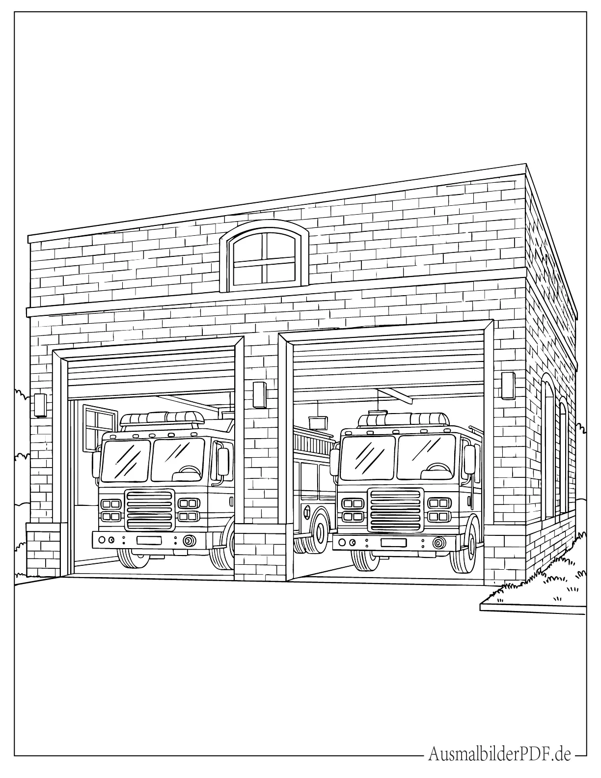 Zwei Feuerwehrautos geparkt an der Feuerwache Malbild