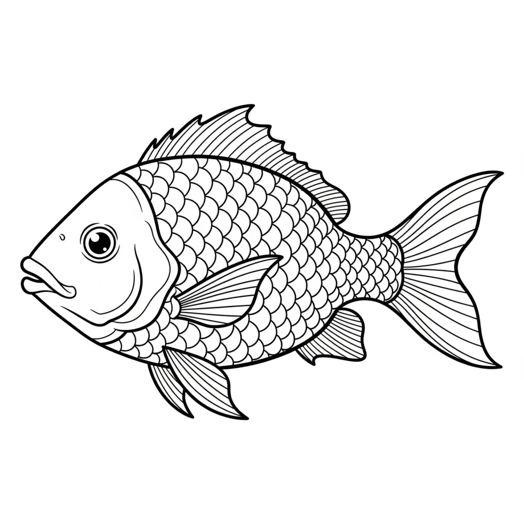 Fisch Ausmalbild kostenlos zum Ausdrucken: Dieses PDF zeigt einen fisch  ideal als Malvorlage für Kinder.