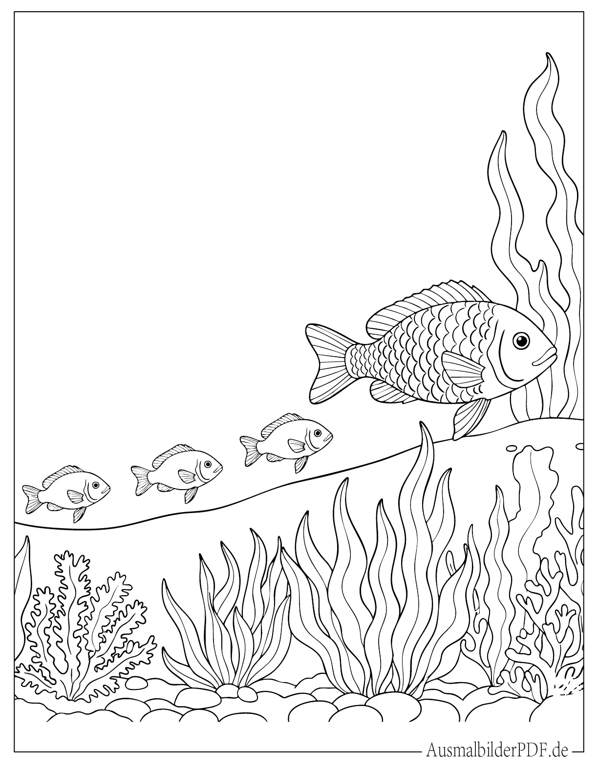 Realistische Fischfamilie schwimmt zusammen Ausdruckbare Ausmalbild