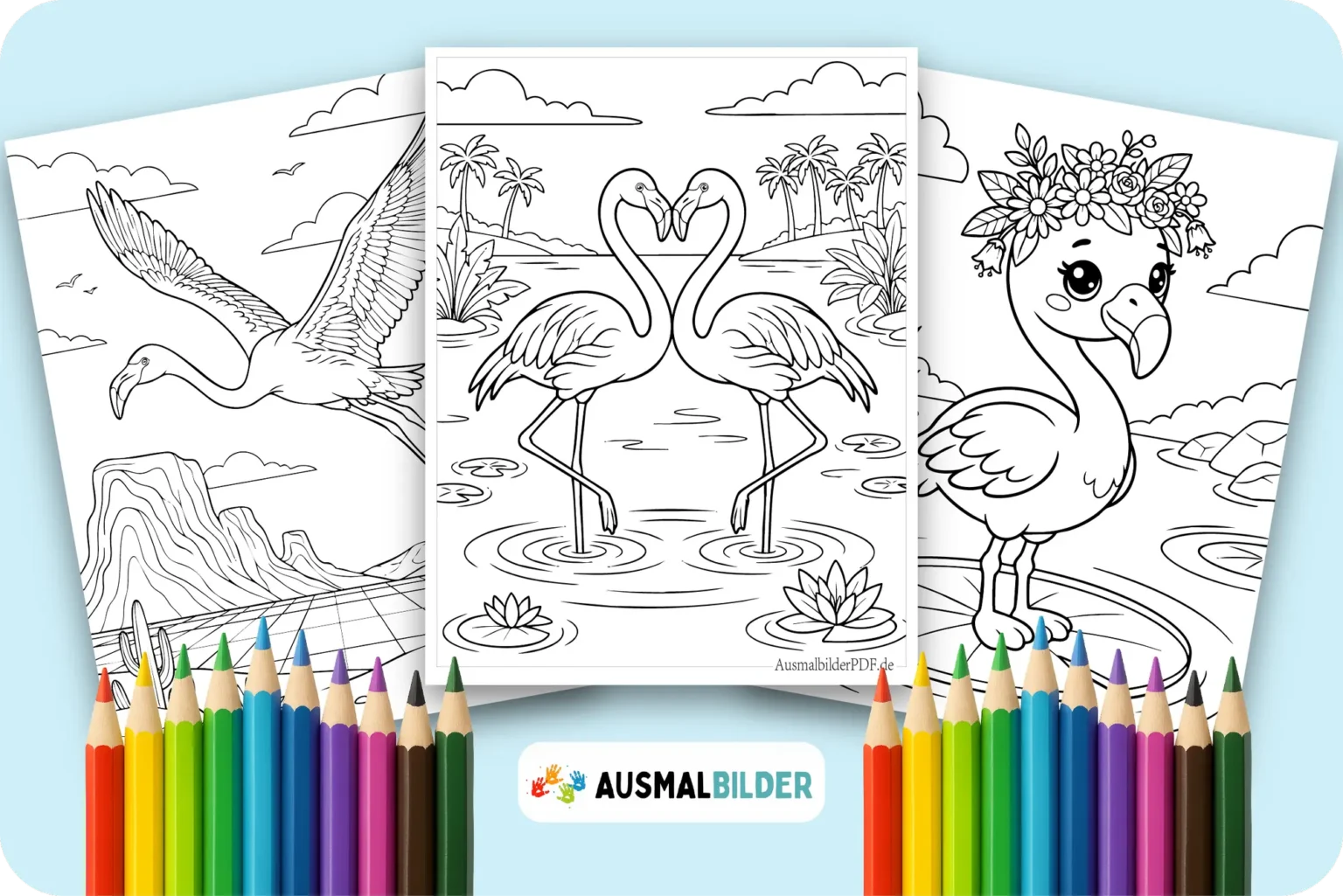 Flamingo Ausmalbilder kostenlose zum Ausdrucken für Kinder und Erwachsene
